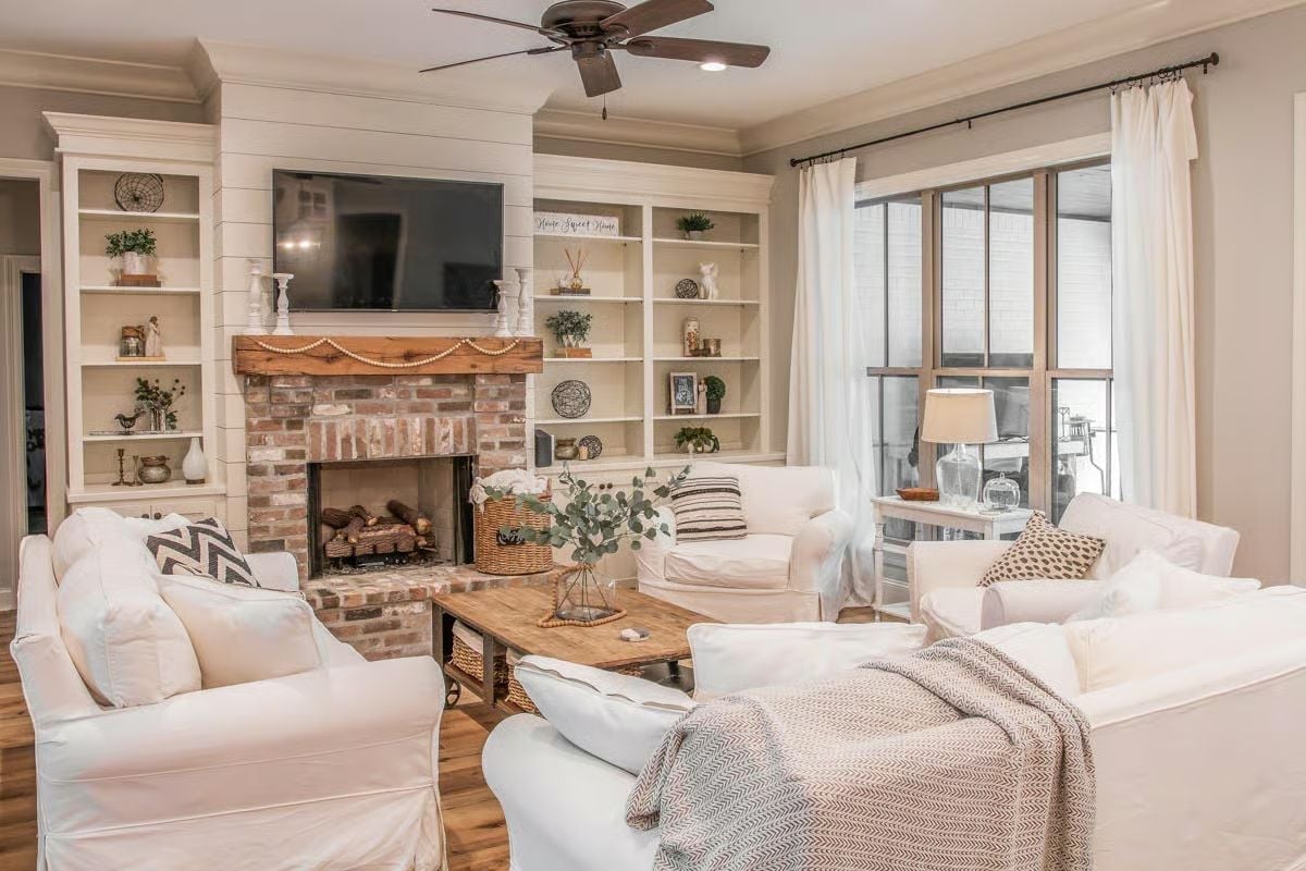 Shiplap, Brick, and White Slipcovers Done Right