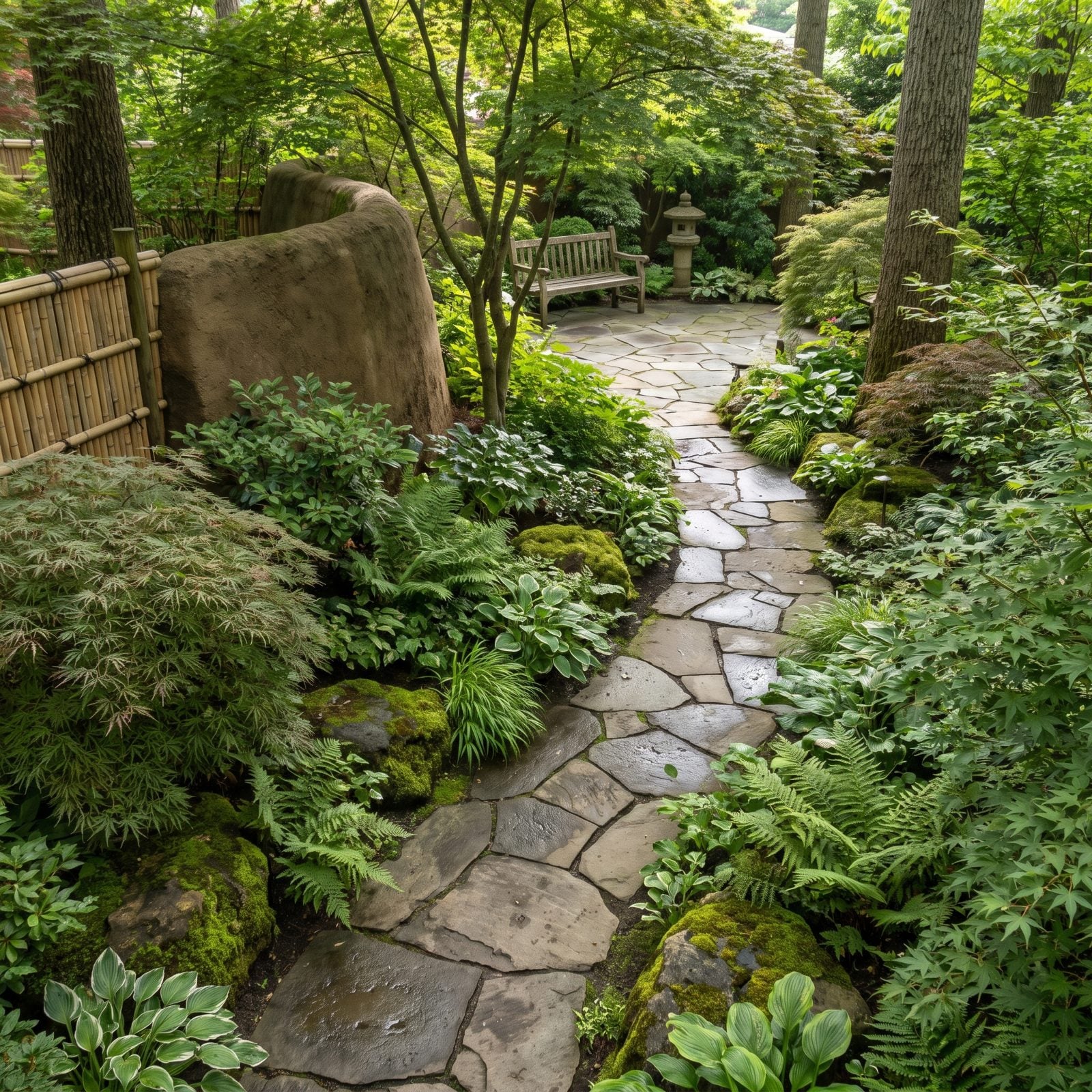 An Offset Garden Path That Conceals the Main Patio