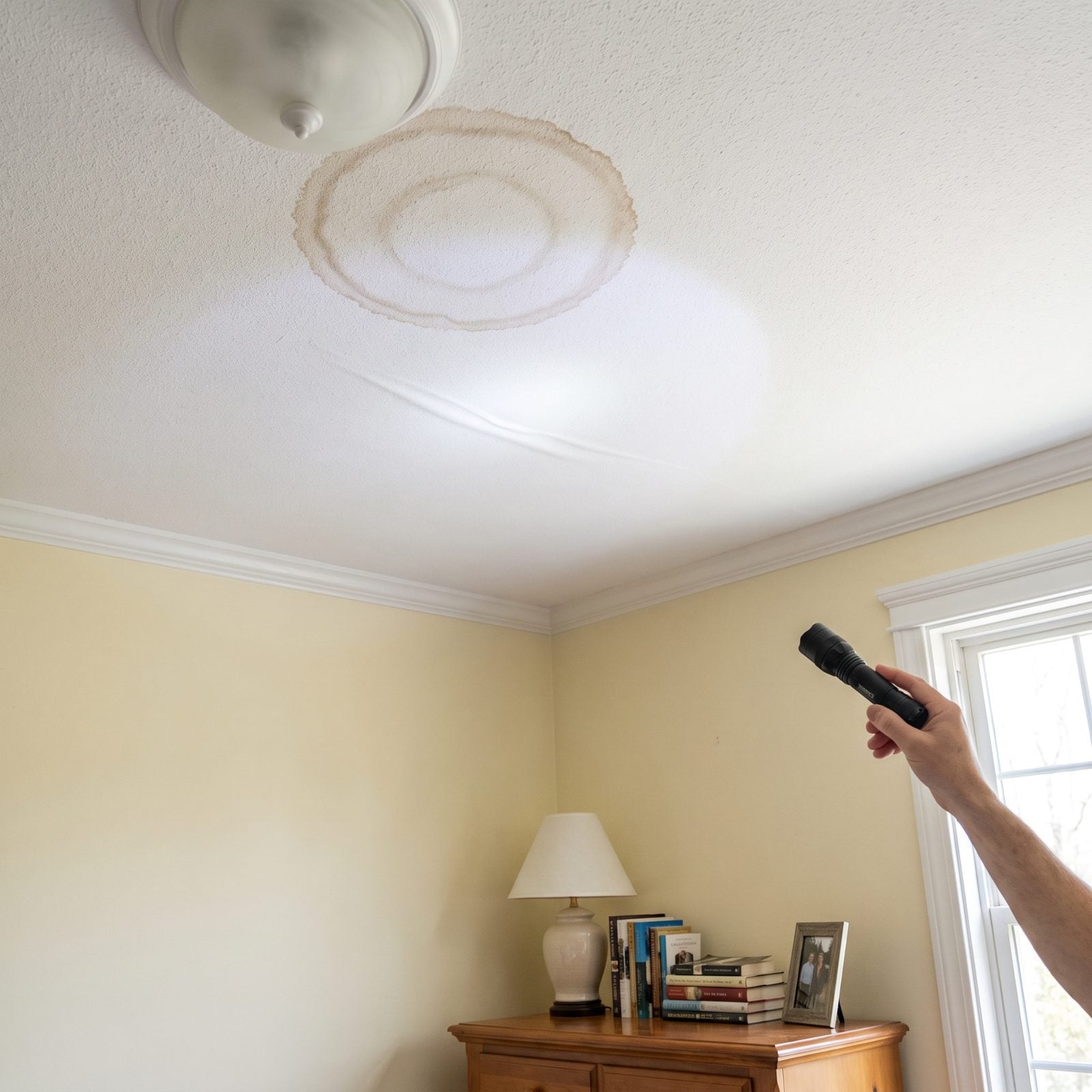 An Old Ceiling Stain Bleeding Through New Primer
