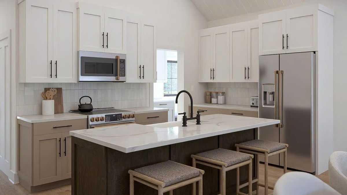 Dark Island Base, White Quartzite Top, and a Faucet That Steals the Room