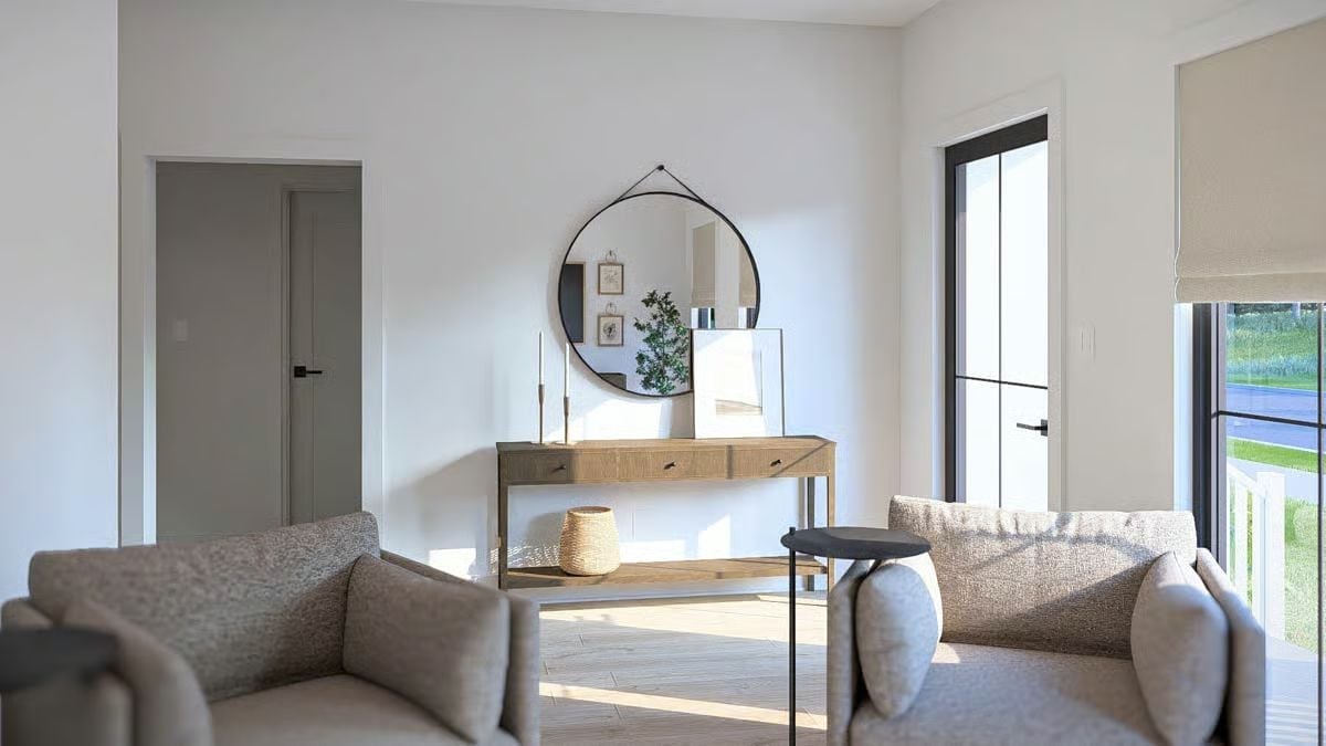 Warm Wood and White Walls Make This Sitting Room Feel Intentional