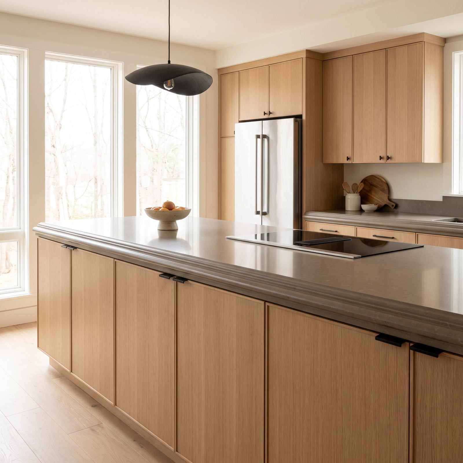 An Ornate Ogee Edge Bolted to Flat Modern Cabinets