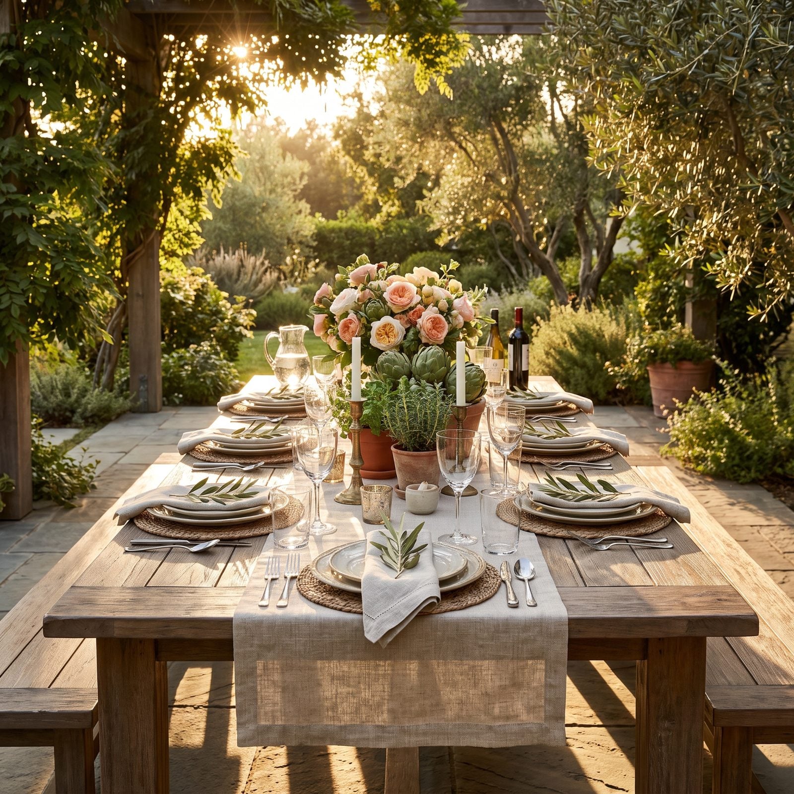 An Outdoor Dining Area Set for a Meal