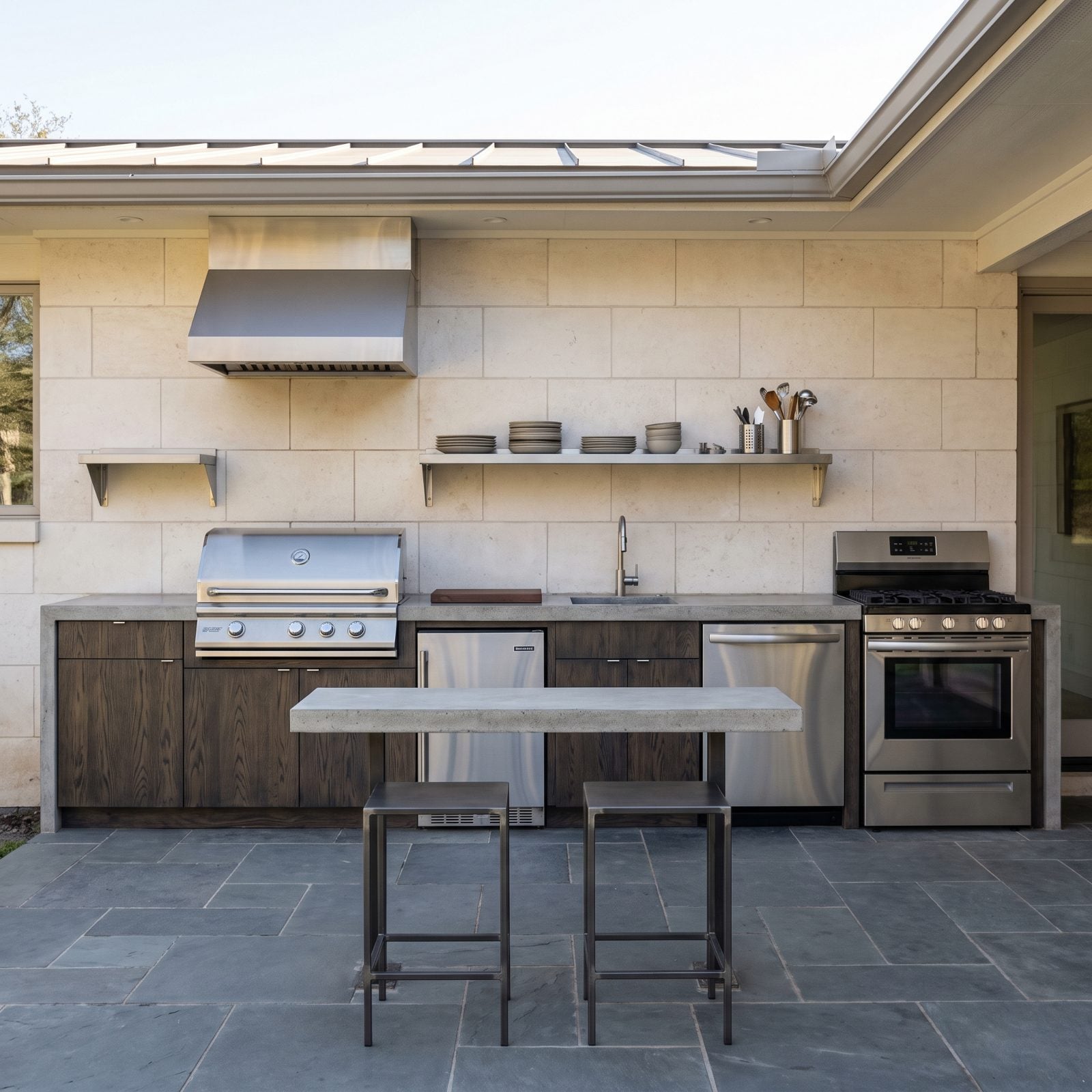 Outdoor Kitchen Built Against the House