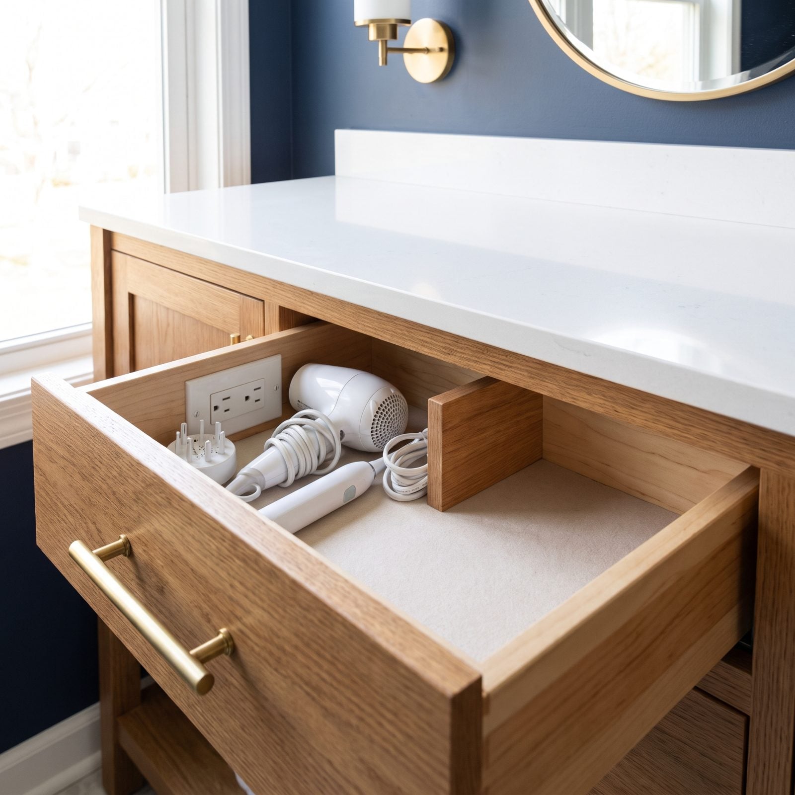 Outlets Hidden Inside the Bathroom Vanity Drawers