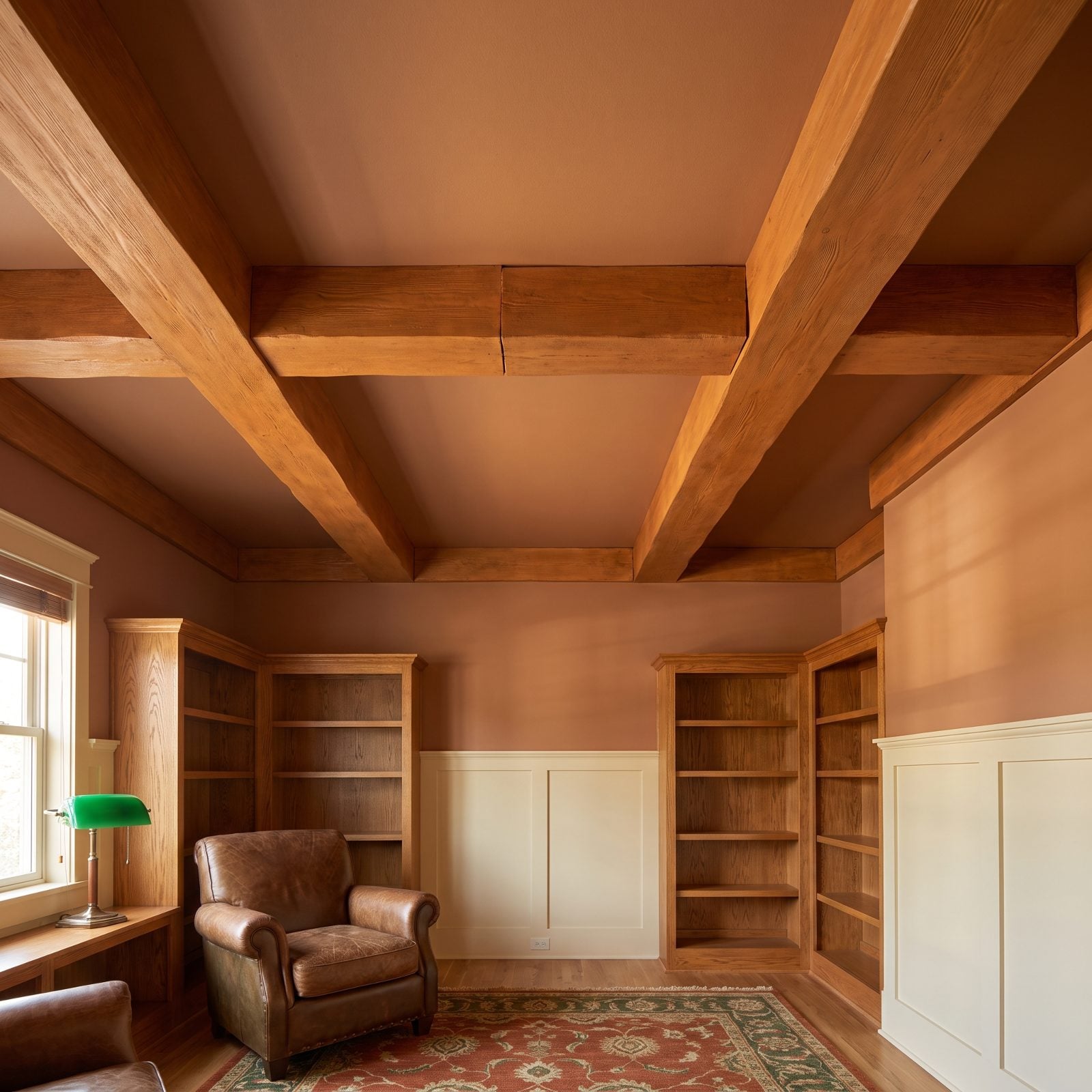 Oversized Faux Beams That Give the Game Away in a Craftsman Den