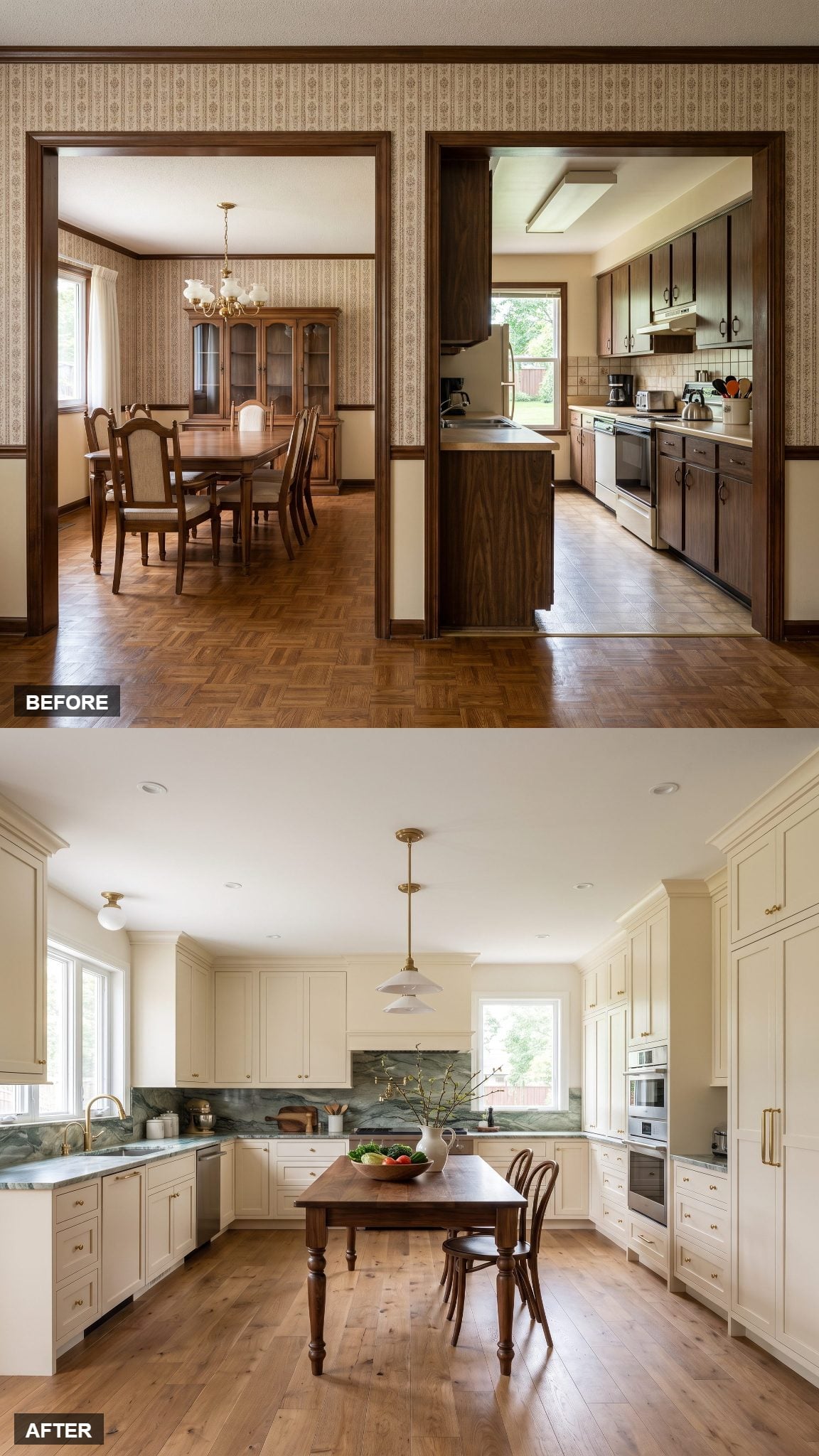 Oversized U-Shaped Kitchen With a Walnut Worktable Center
