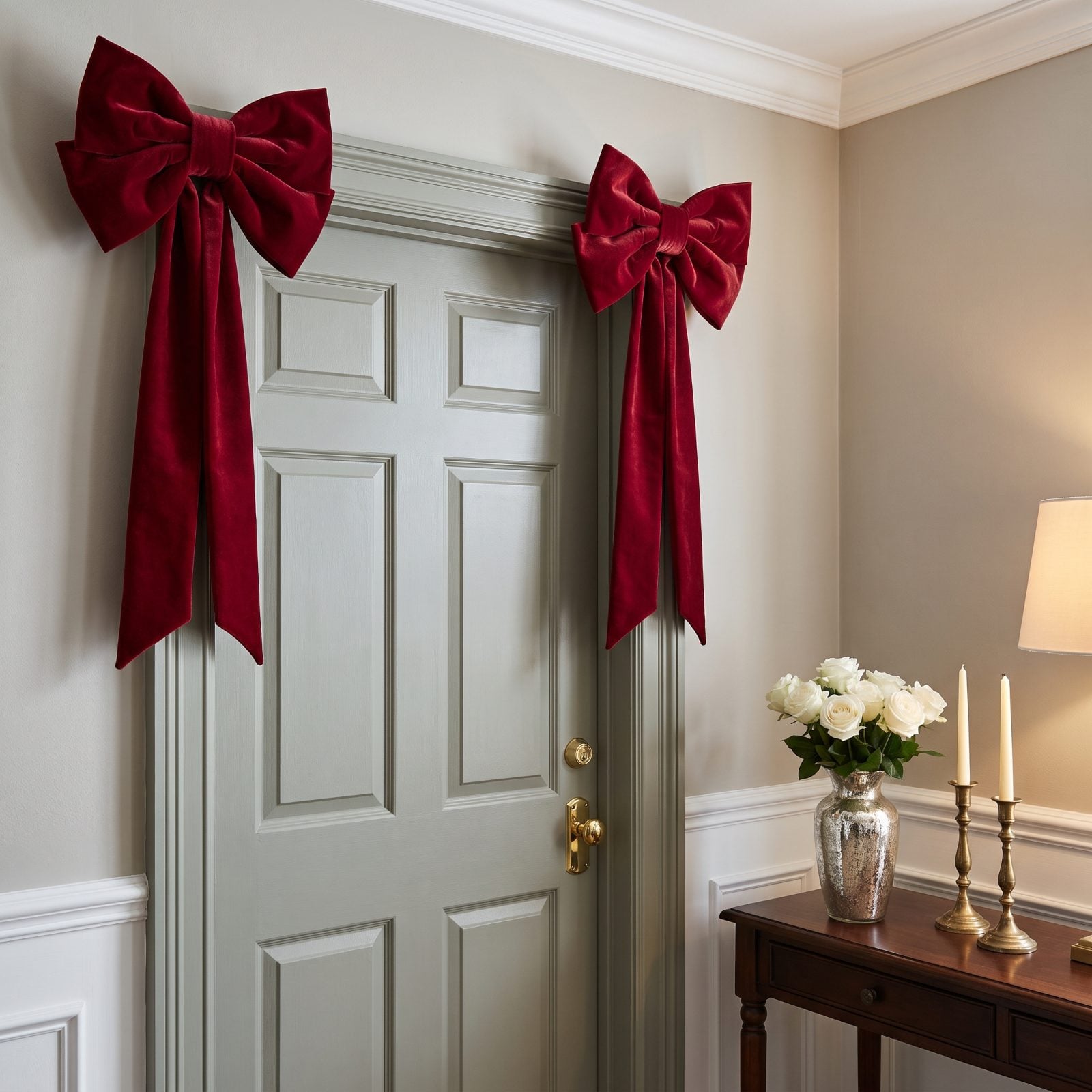Oversized Velvet Bows Mounted at the Upper Corners