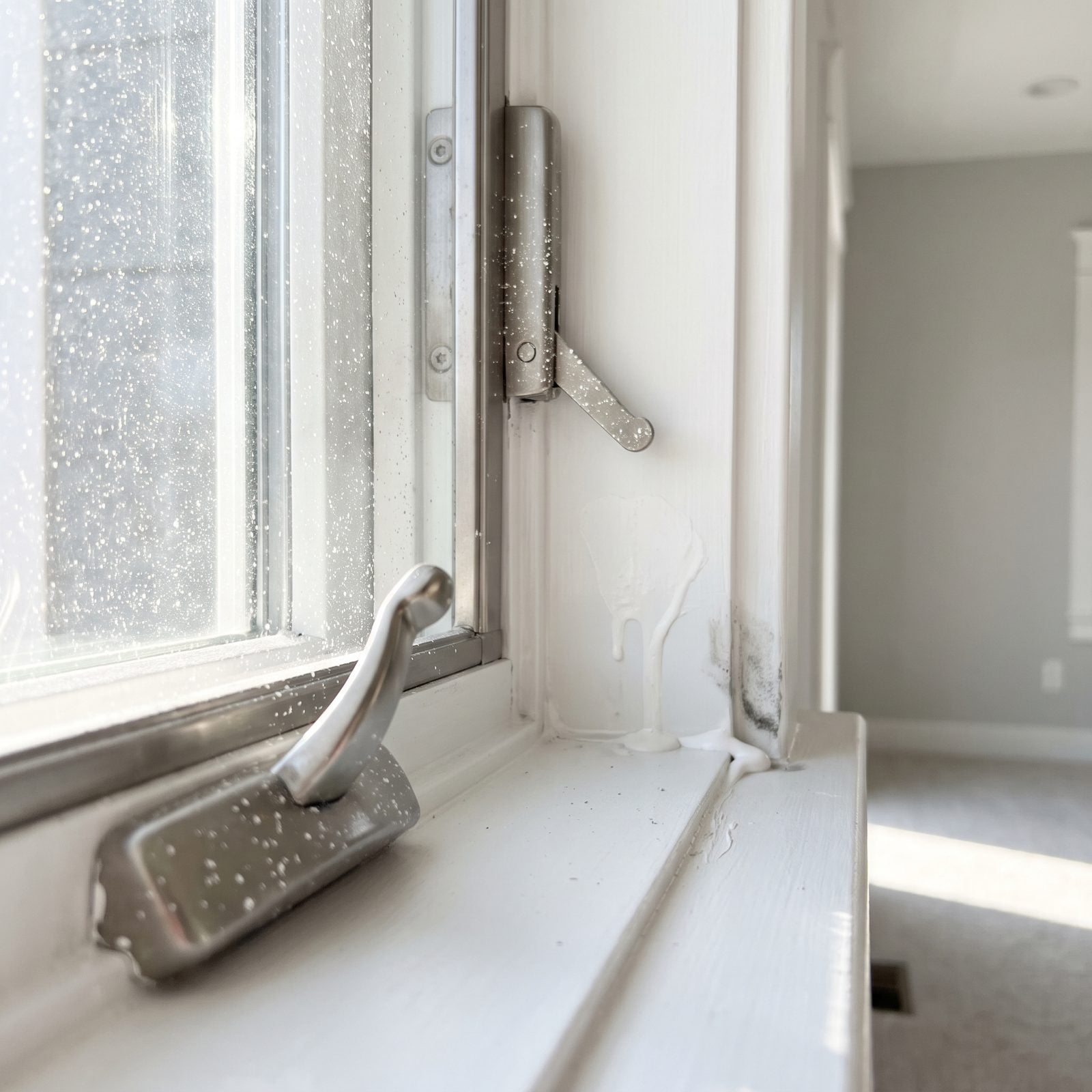 Paint Overspray Freckling the Windows and Hardware