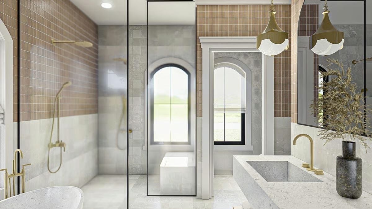 Brass Fixtures and a Sunken Tub That Make the Whole Room Feel Like a Retreat