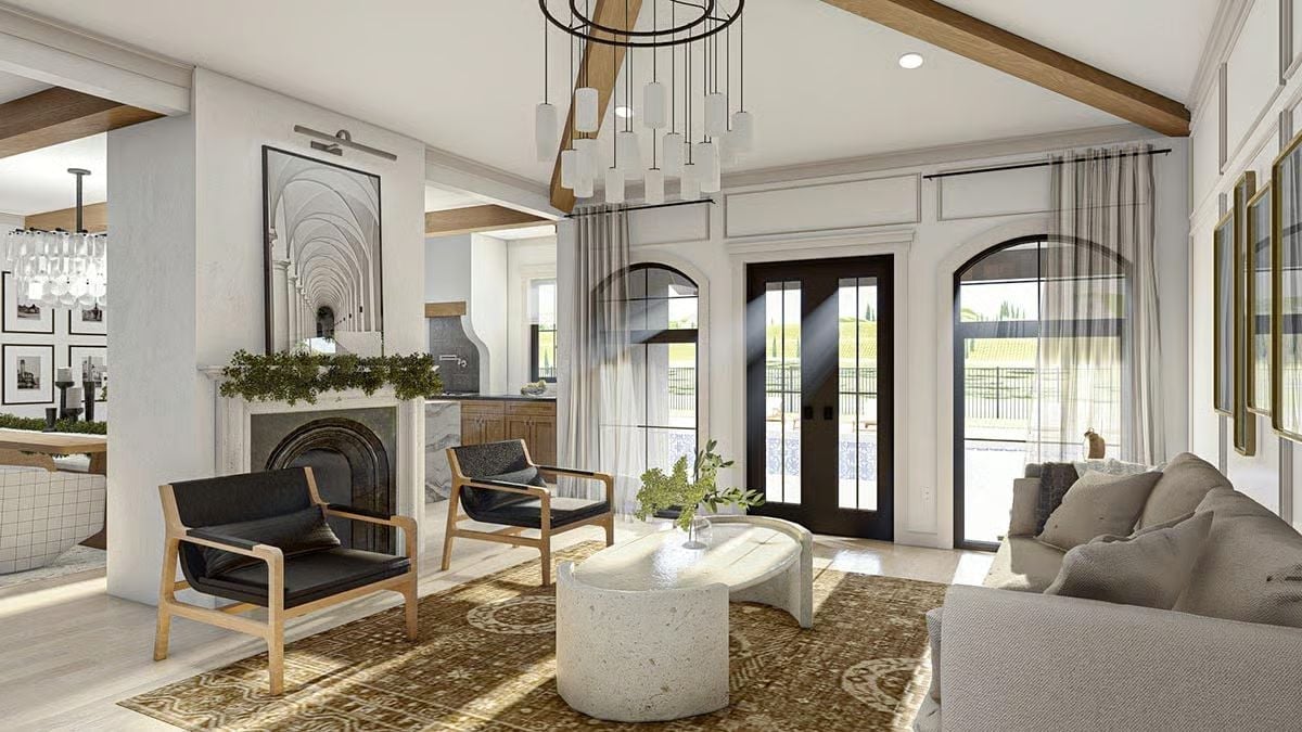 Vaulted Ceilings and a Marble Fireplace Set the Tone Before You Sit Down