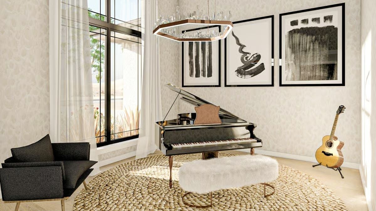 Grand Piano Room Where Black Lacquer and Warm Gold Share the Same Floor