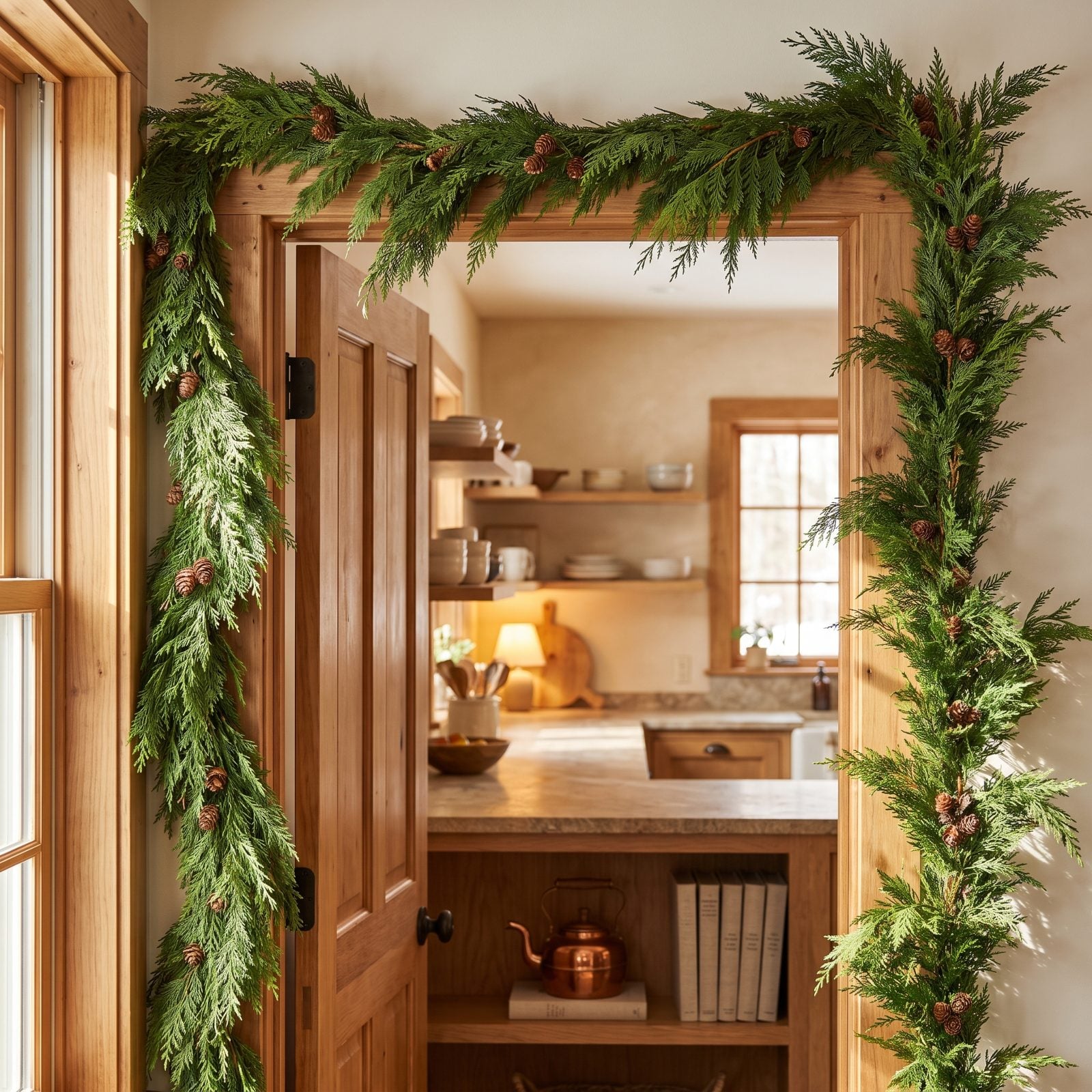 A Pantry Doorway Wrapped in Cedar Garland