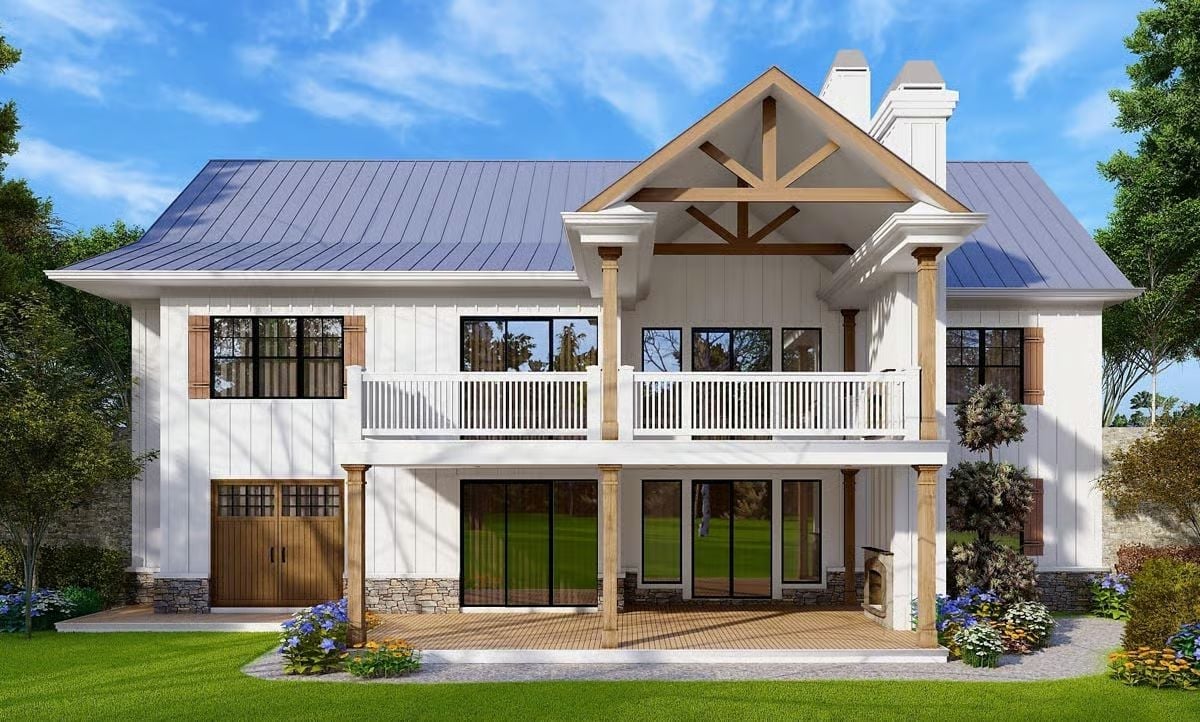 Board-and-Batten White and Exposed Timber Make a Strong Case for the Back Elevation