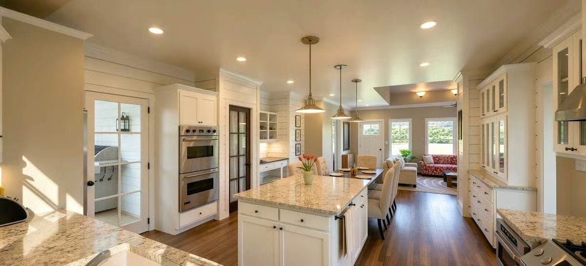 Marble Island, Double Ovens, and Pendant Lights That Know Their Place