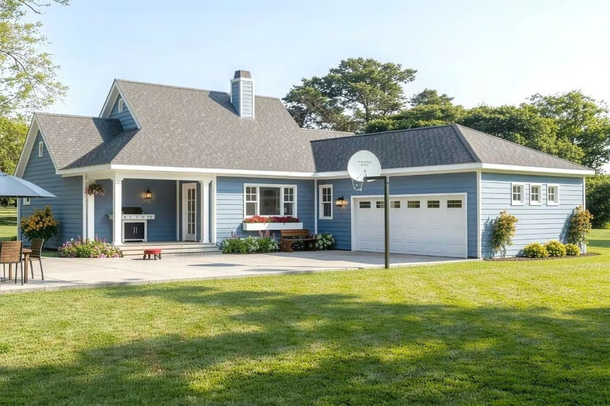 Periwinkle Siding and a Satellite Dish That Doesn't Apologize for Itself