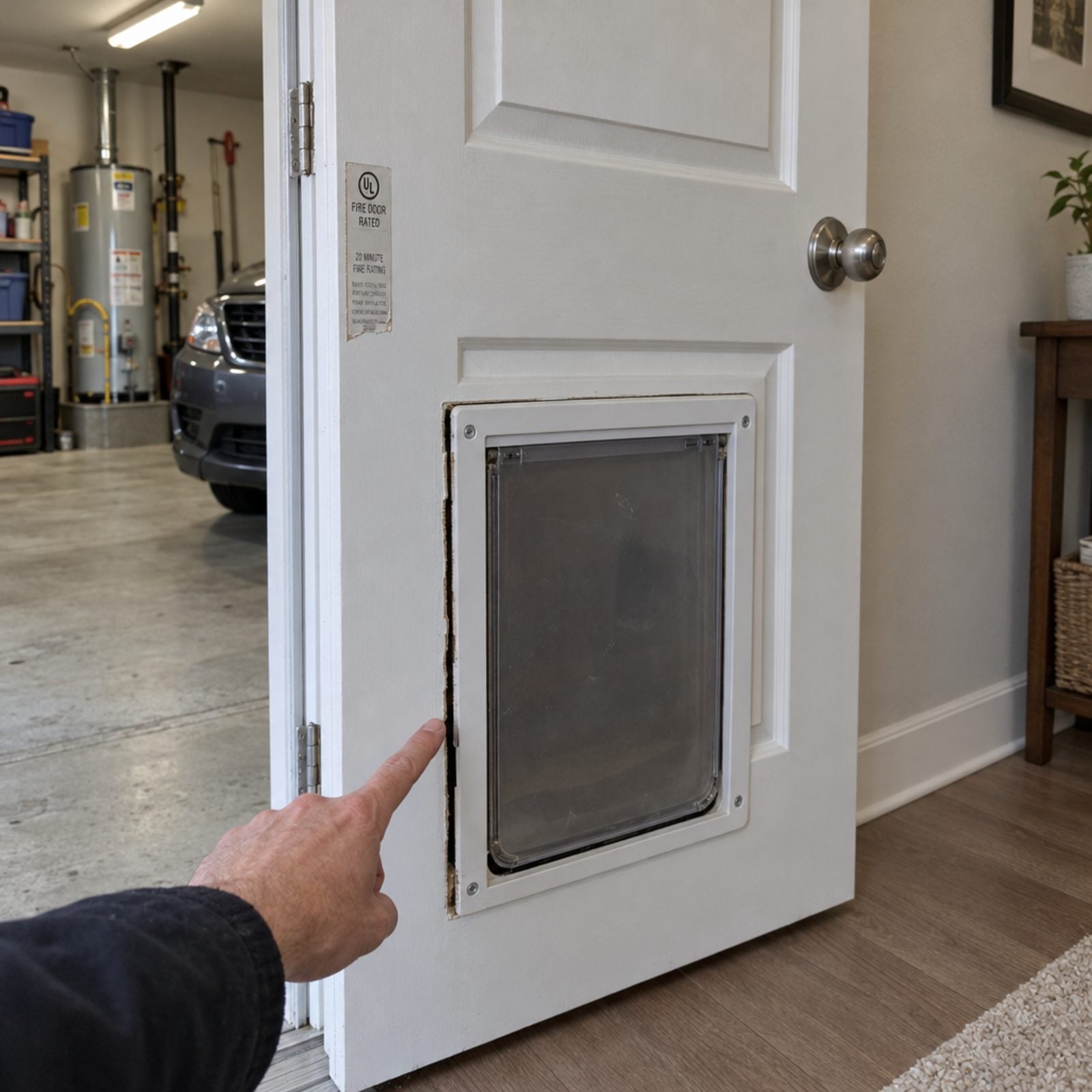 A Pet Door Cut Into the Garage Separation Door