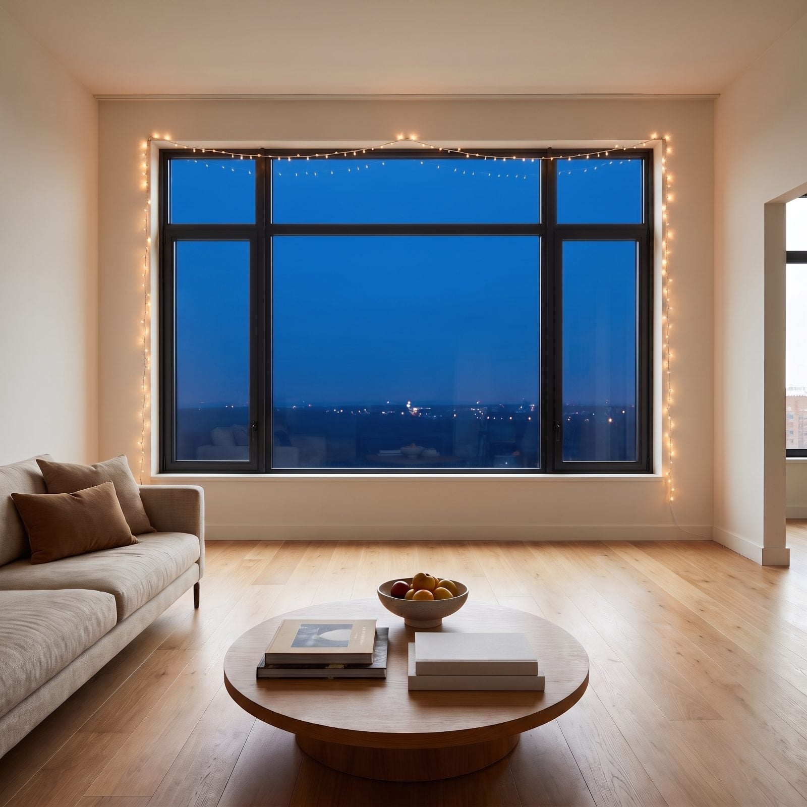 A Picture Window Outlined With One Strand of Lights