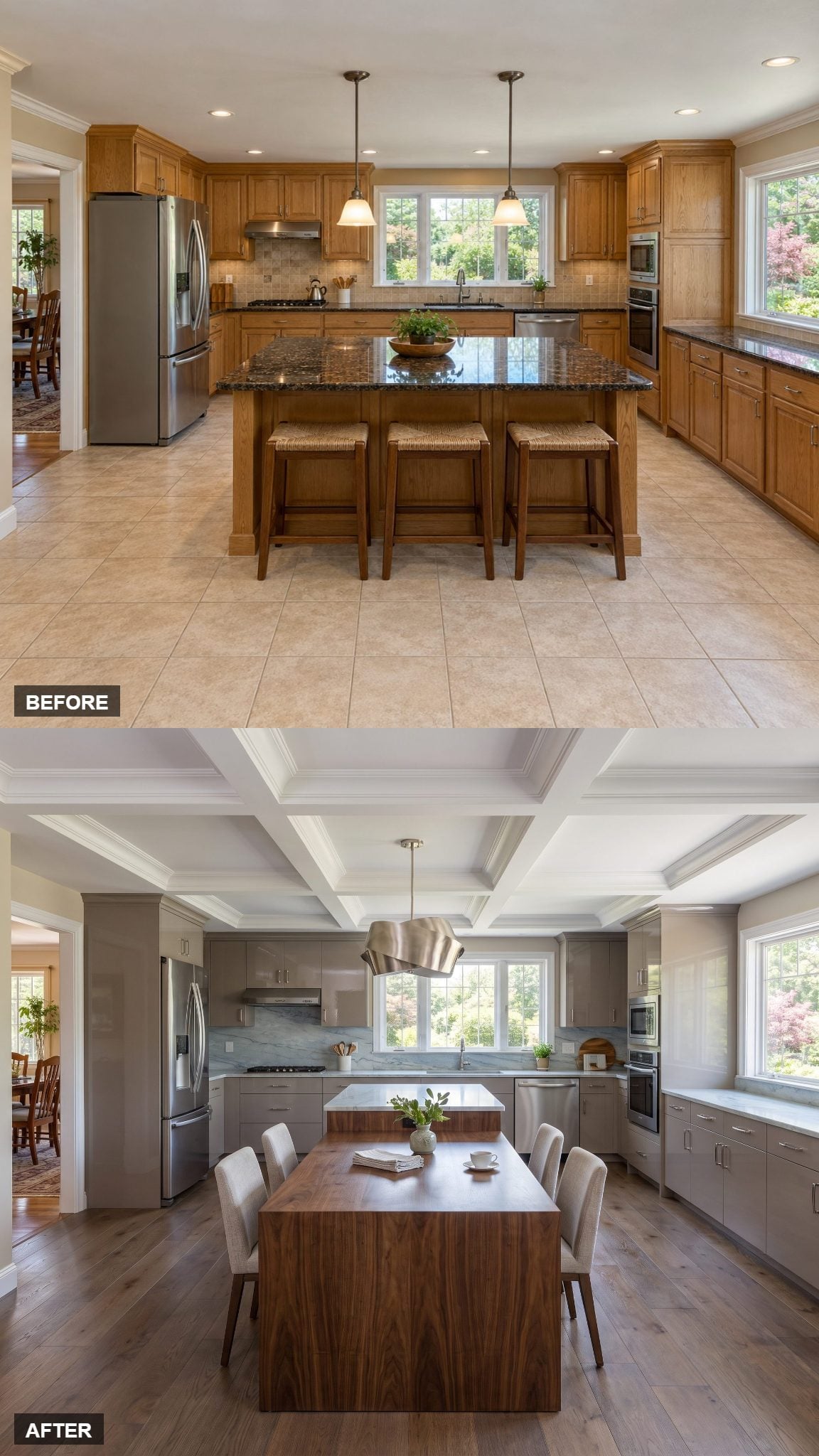 Pivoting Dining Peninsula With a Concealed Serving Cabinet