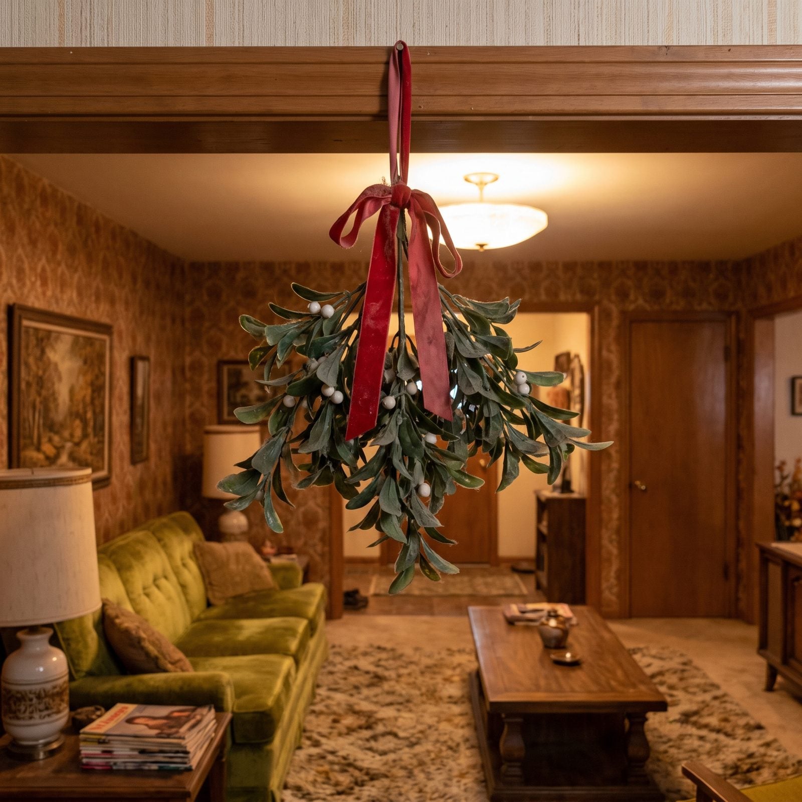 Plastic Mistletoe Hanging in the Doorway