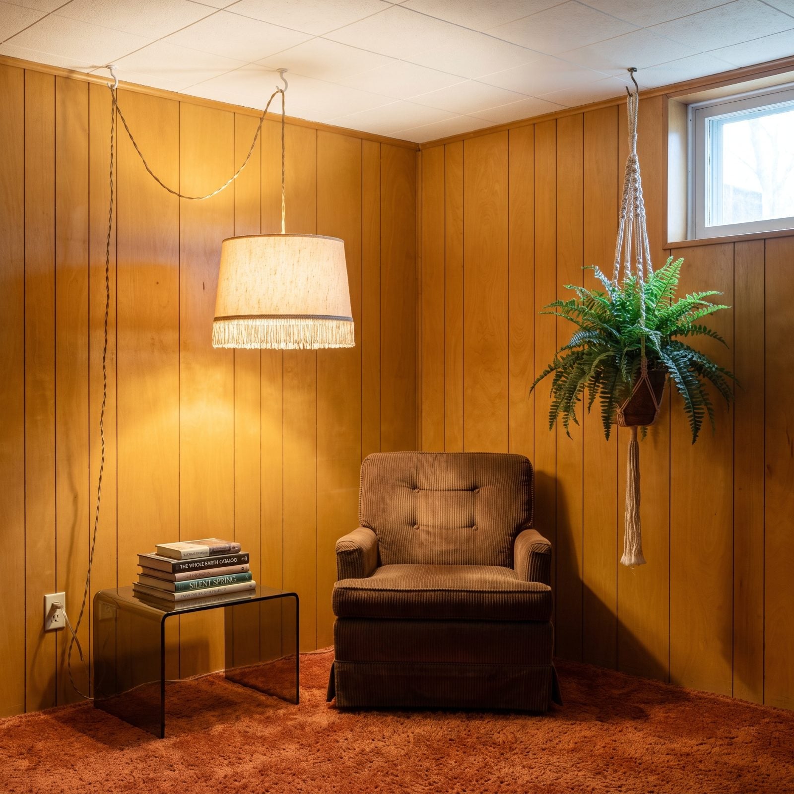 A Plug-In Swag Lamp Suspended From a Ceiling Hook