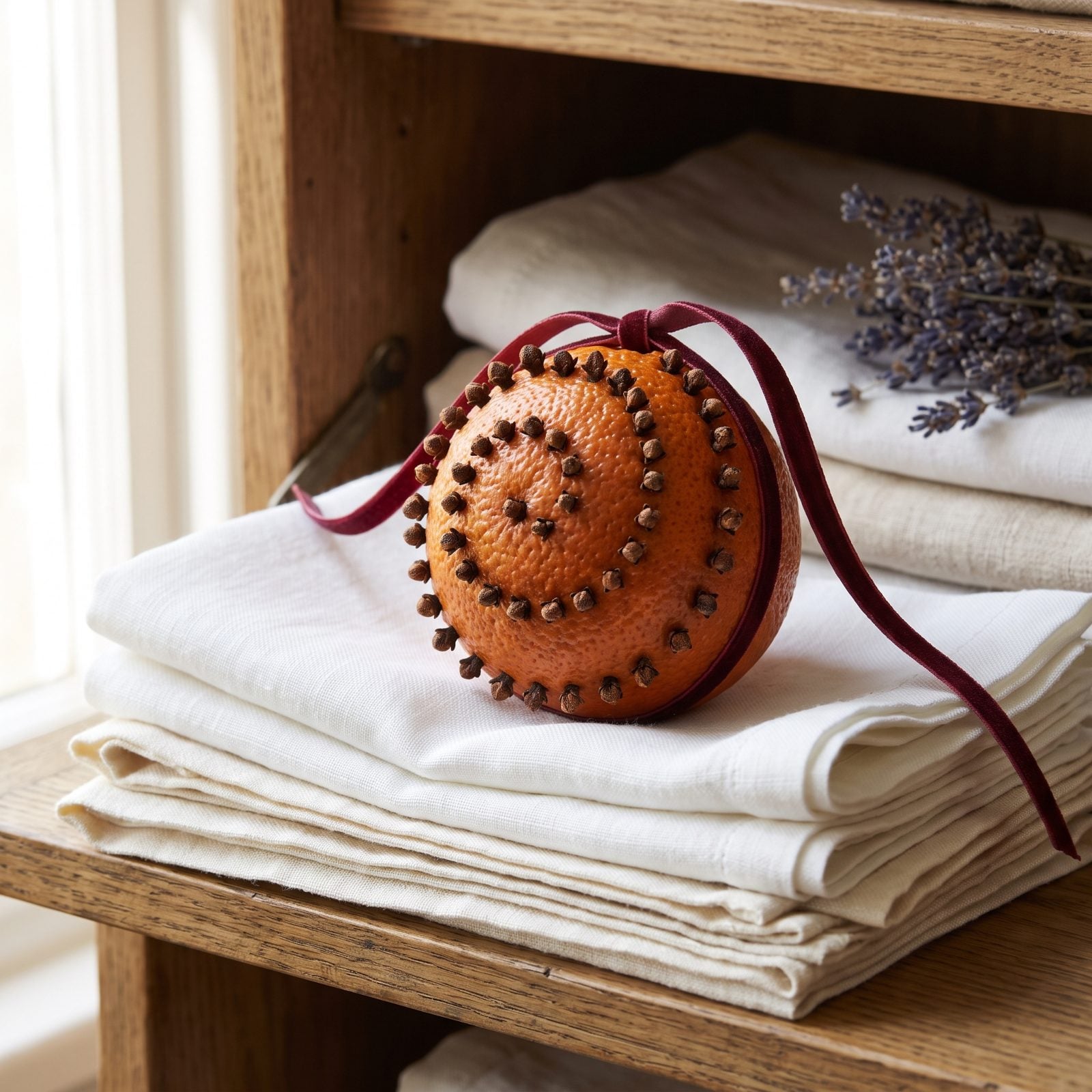 A Pomander Placed on Top of Folded Linens
