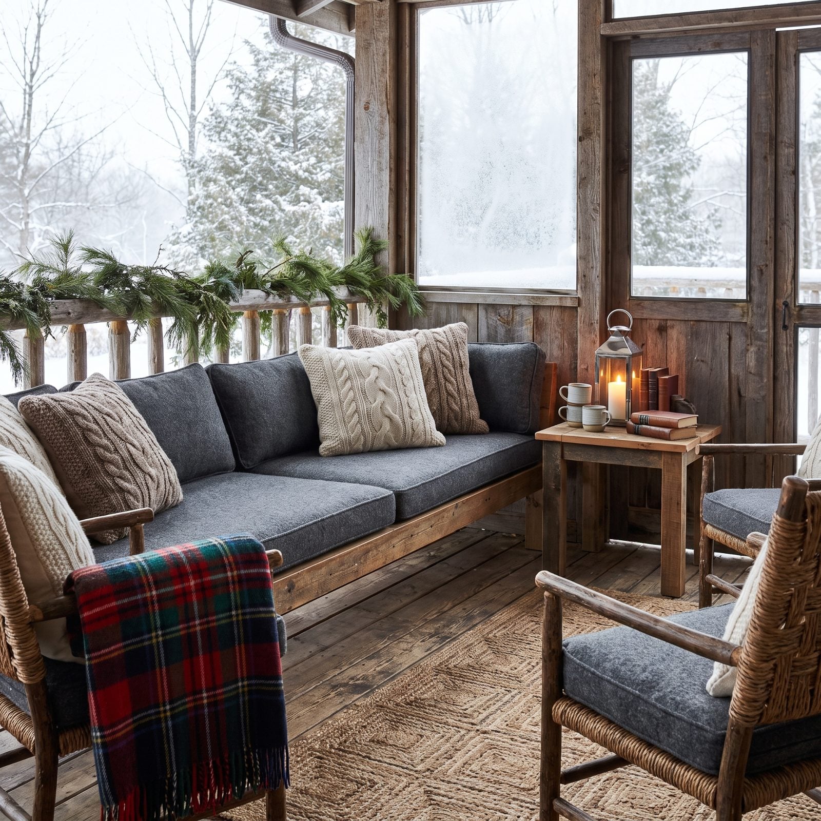 A Porch Seating Area Winterized with Wool Upholstery