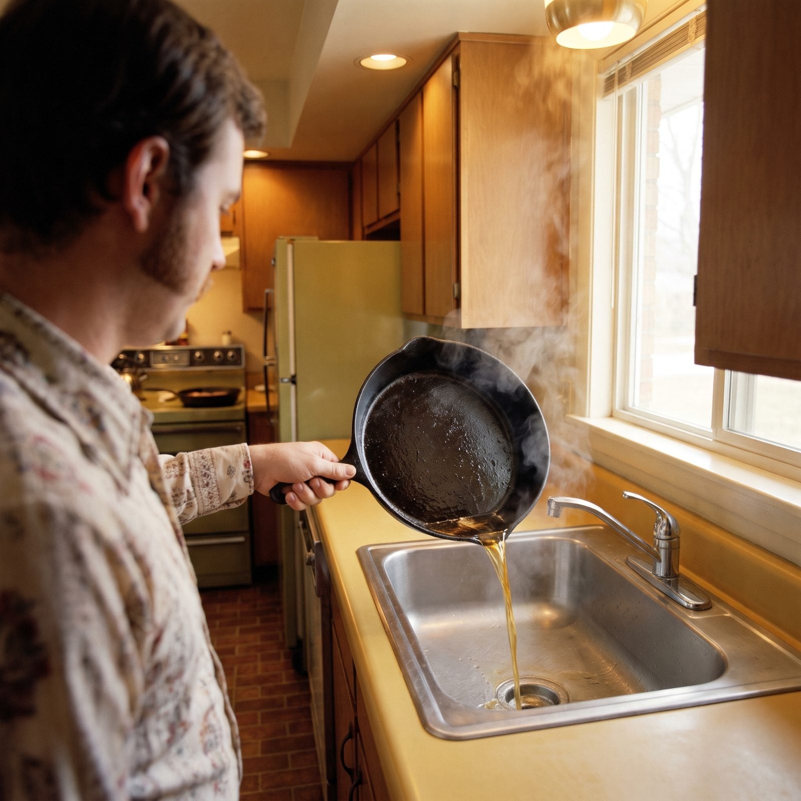 Pouring Hot Bacon Grease Straight Down the Drain