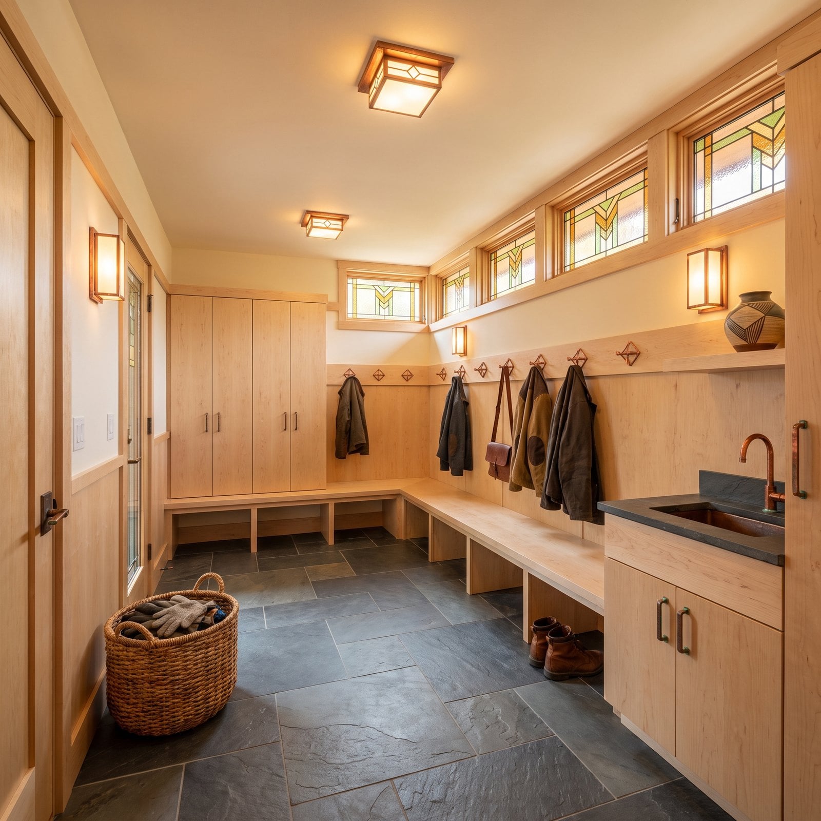 Prairie-Style Horizontal Lines in Birch, With Slate and Copper Accents