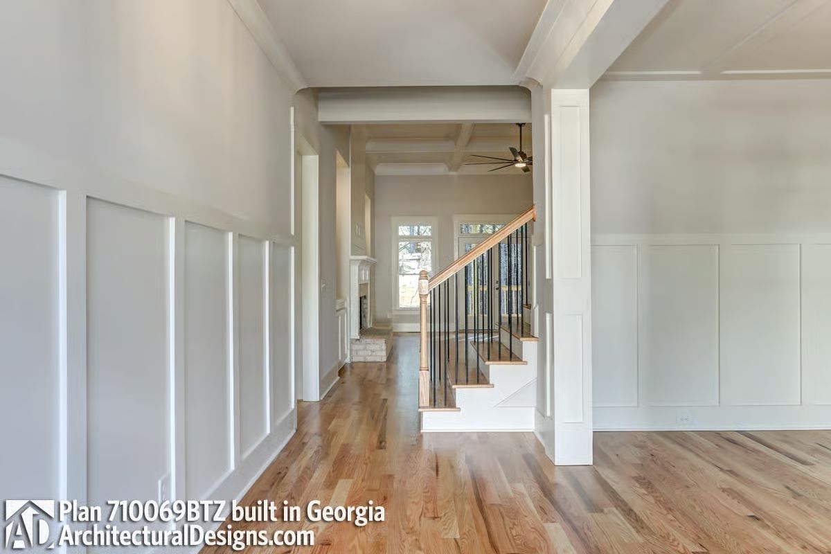 Coffered Ceilings, Board-and-Batten Walls, and a Staircase Worth Pausing For