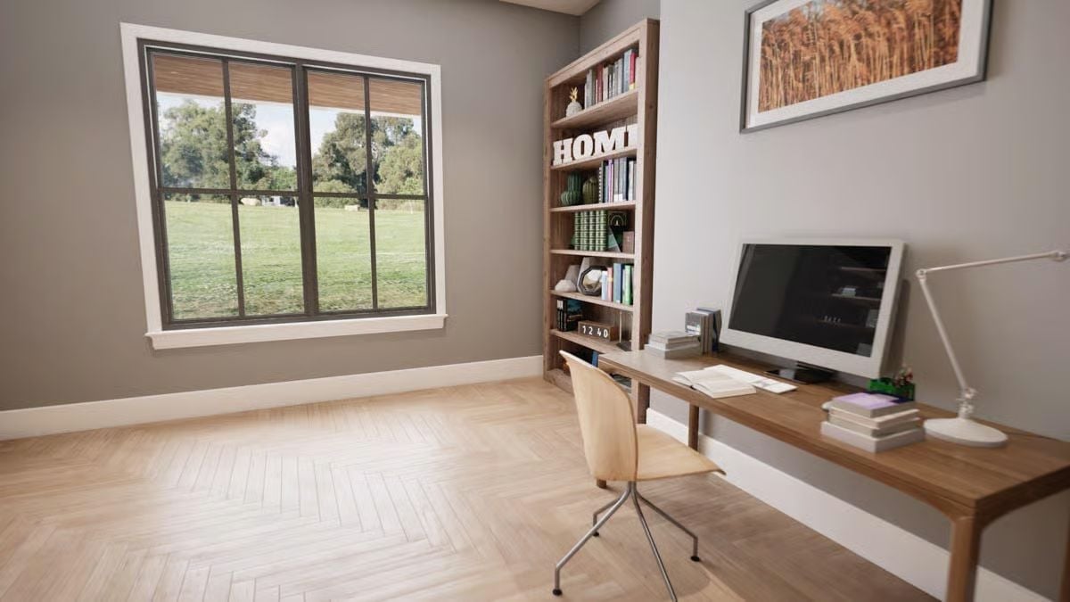 Built-In Bookshelf, Floating Desk, and a Window That Earns Its Keep