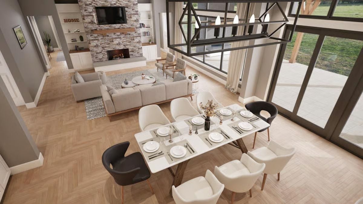 Open-Plan Dining Where Eight Place Settings Don't Feel Crowded