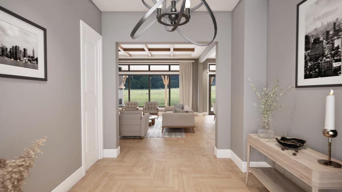 Parquet Floors and a Chandelier That Earns Its Place in the Entry