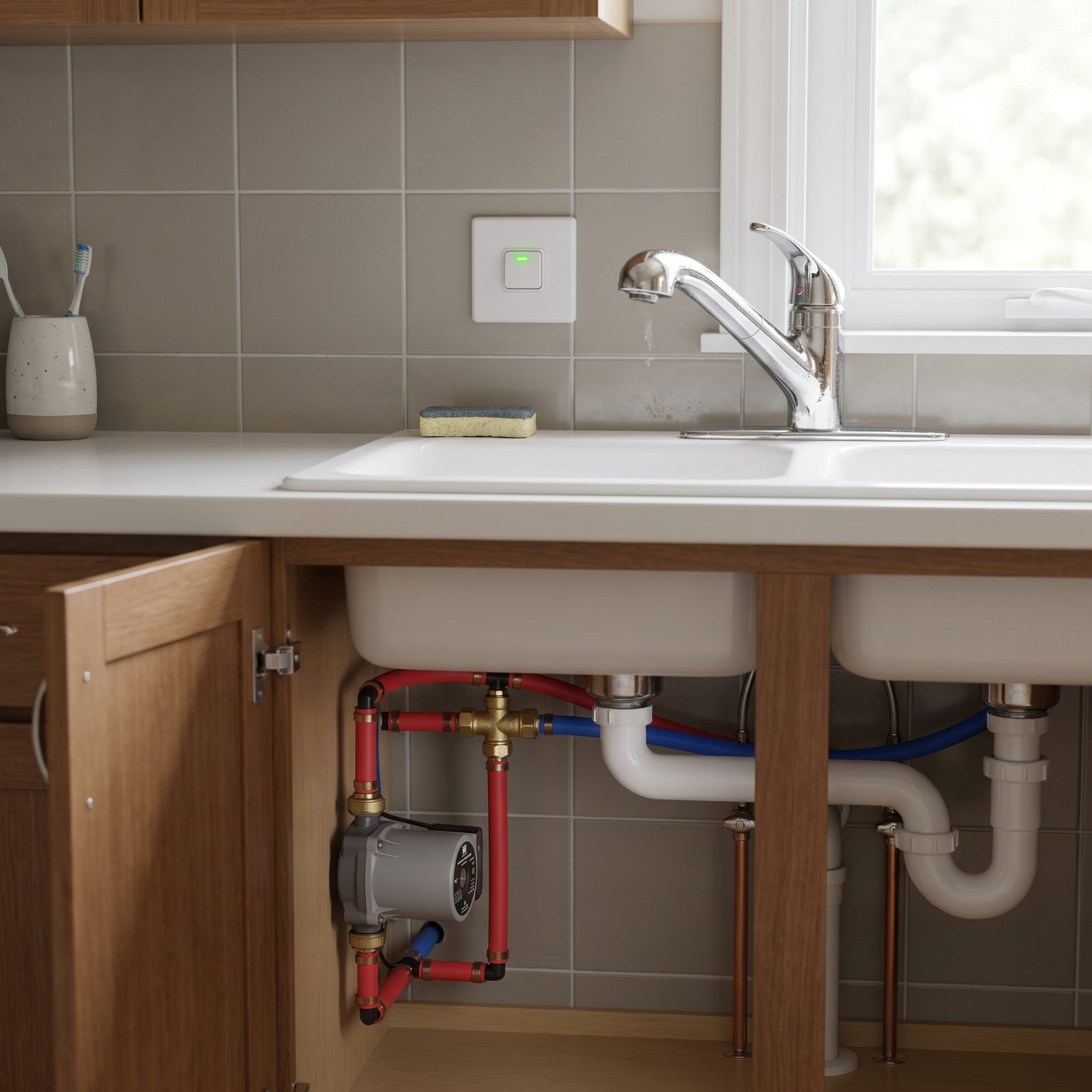 Push-Button Hot-Water Recirculation at Faraway Faucets