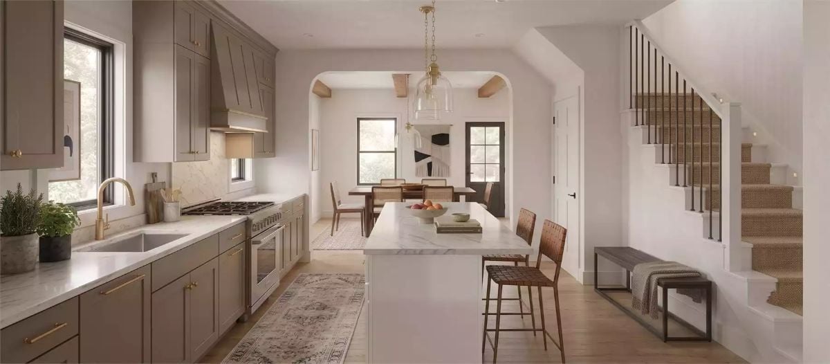 Marble Island, Brass Fixtures, and a Layout That Keeps the Cook in the Conversation