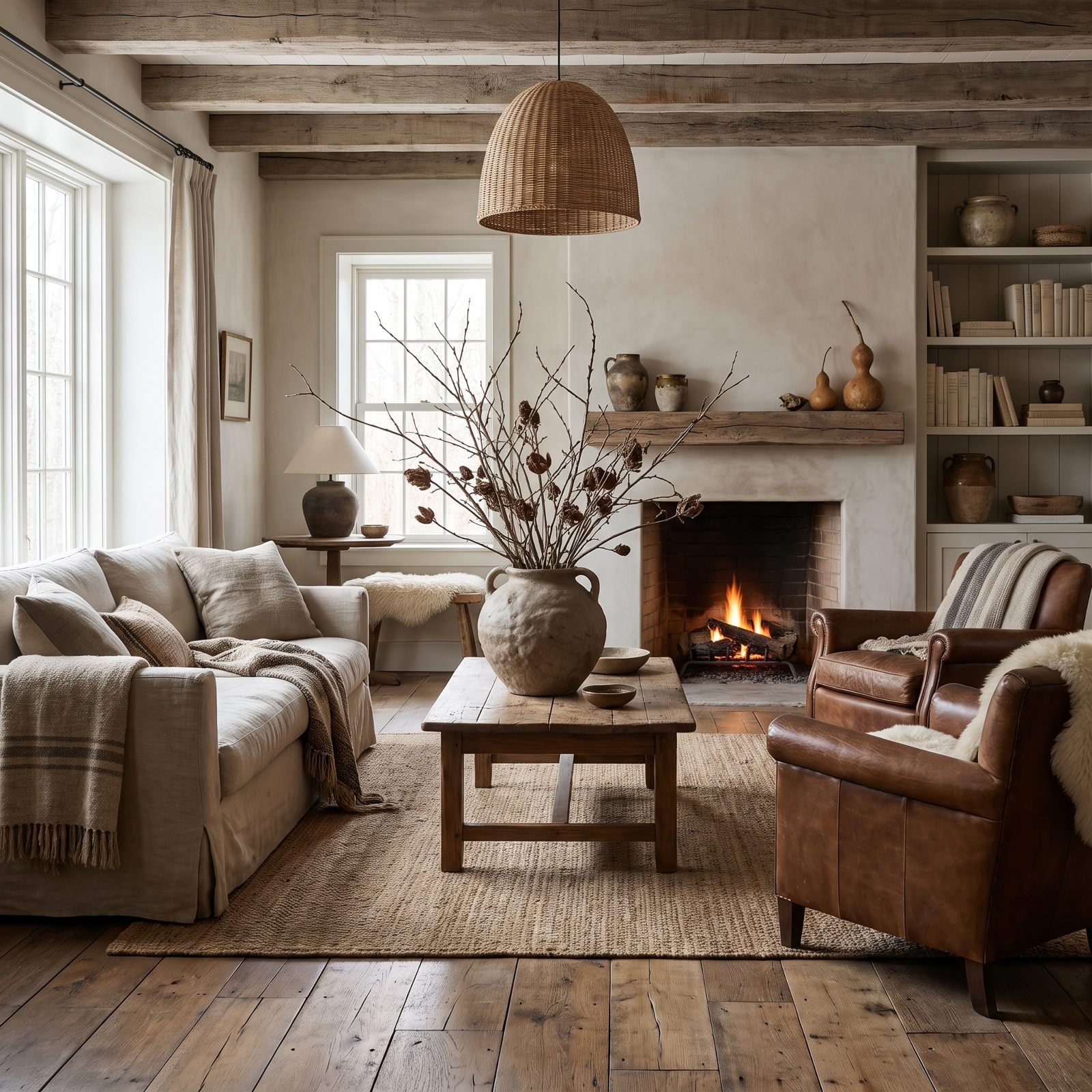 A Quiet Wabi-Sabi Room With Dried Seedpods and Winter Branches
