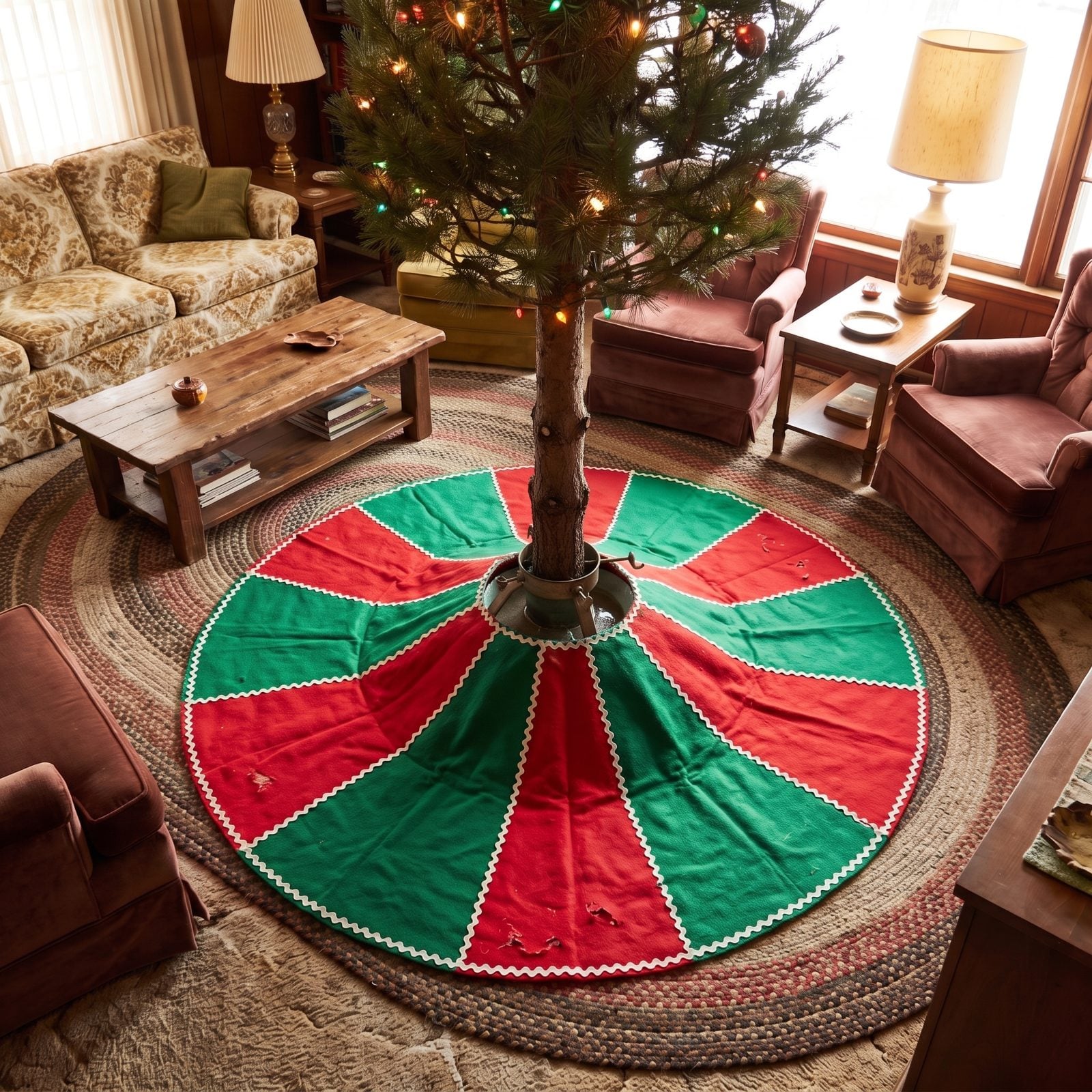 A Quilted Felt Tree Skirt With Rickrack Trim