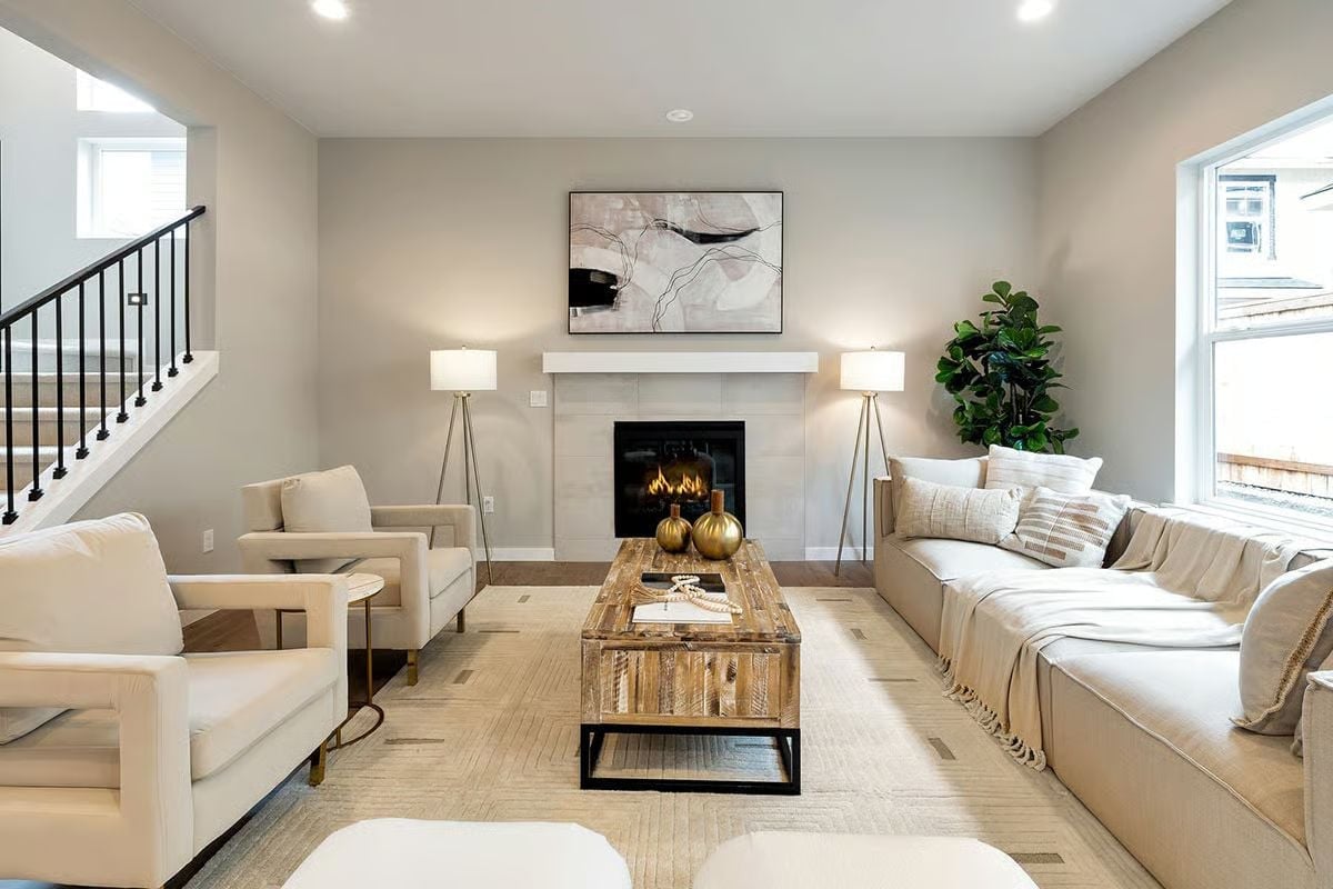Reclaimed Wood Coffee Table Earns Its Place in a Room Built Around the Fire