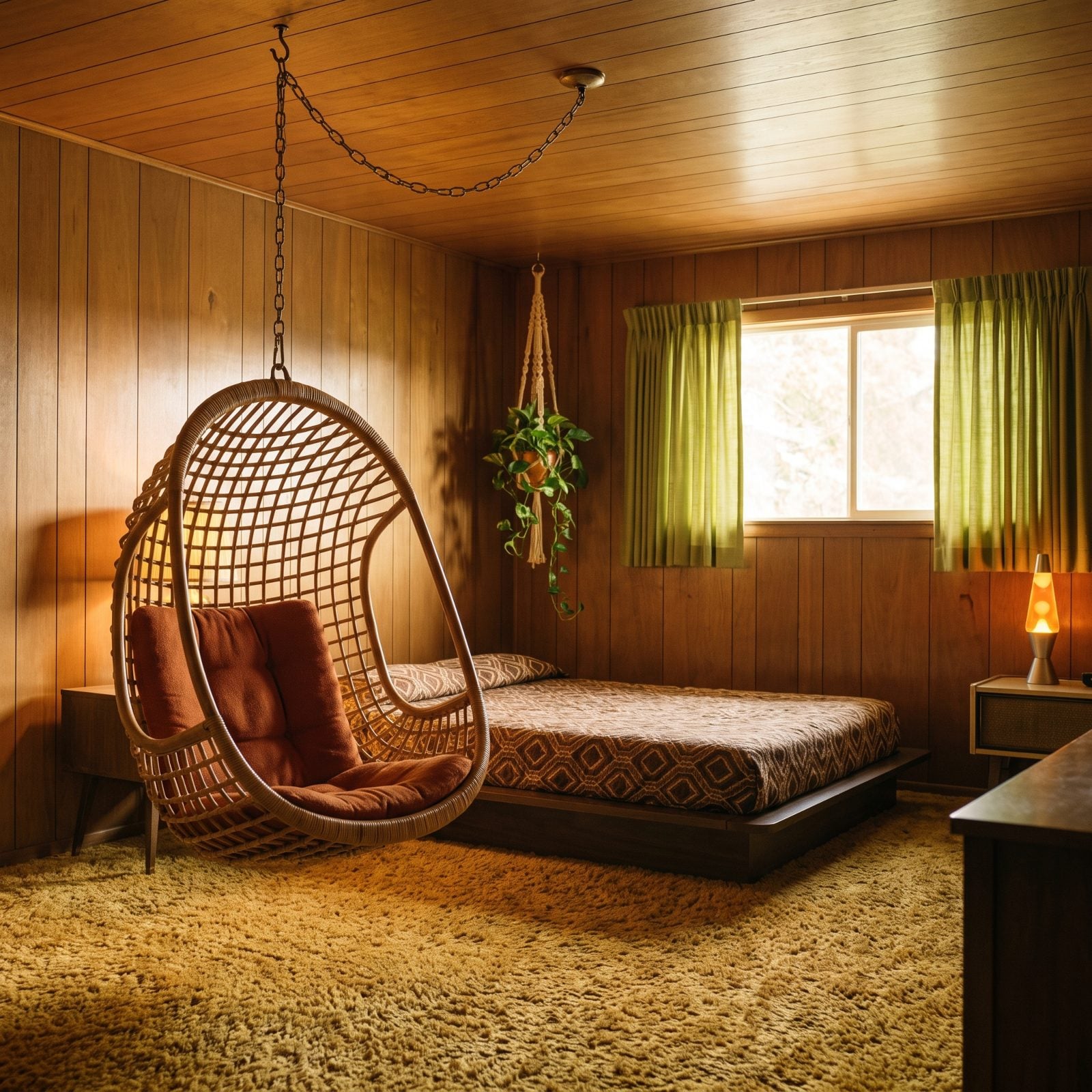 The Rattan Hanging Chair Swinging From a Ceiling Hook