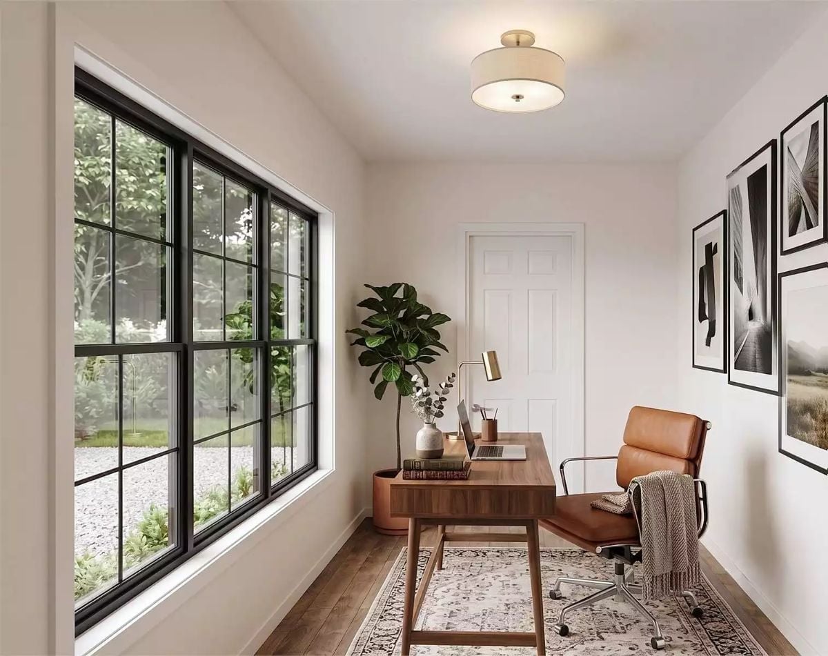 Black-Frame Windows, Cognac Leather, and a Fiddle Leaf That's Earning Its Keep