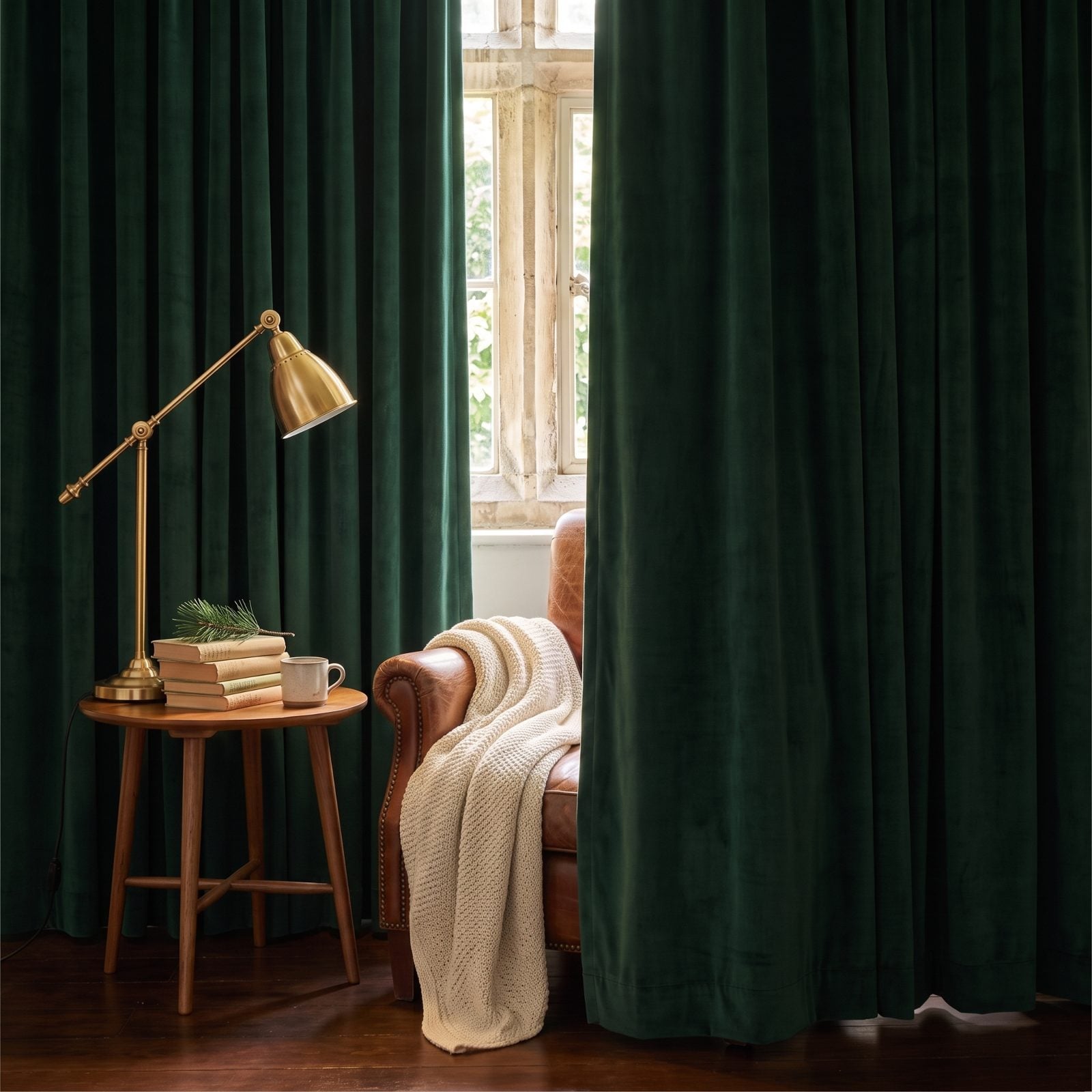 A Reading Corner Enclosed by Heavy Velvet Curtains