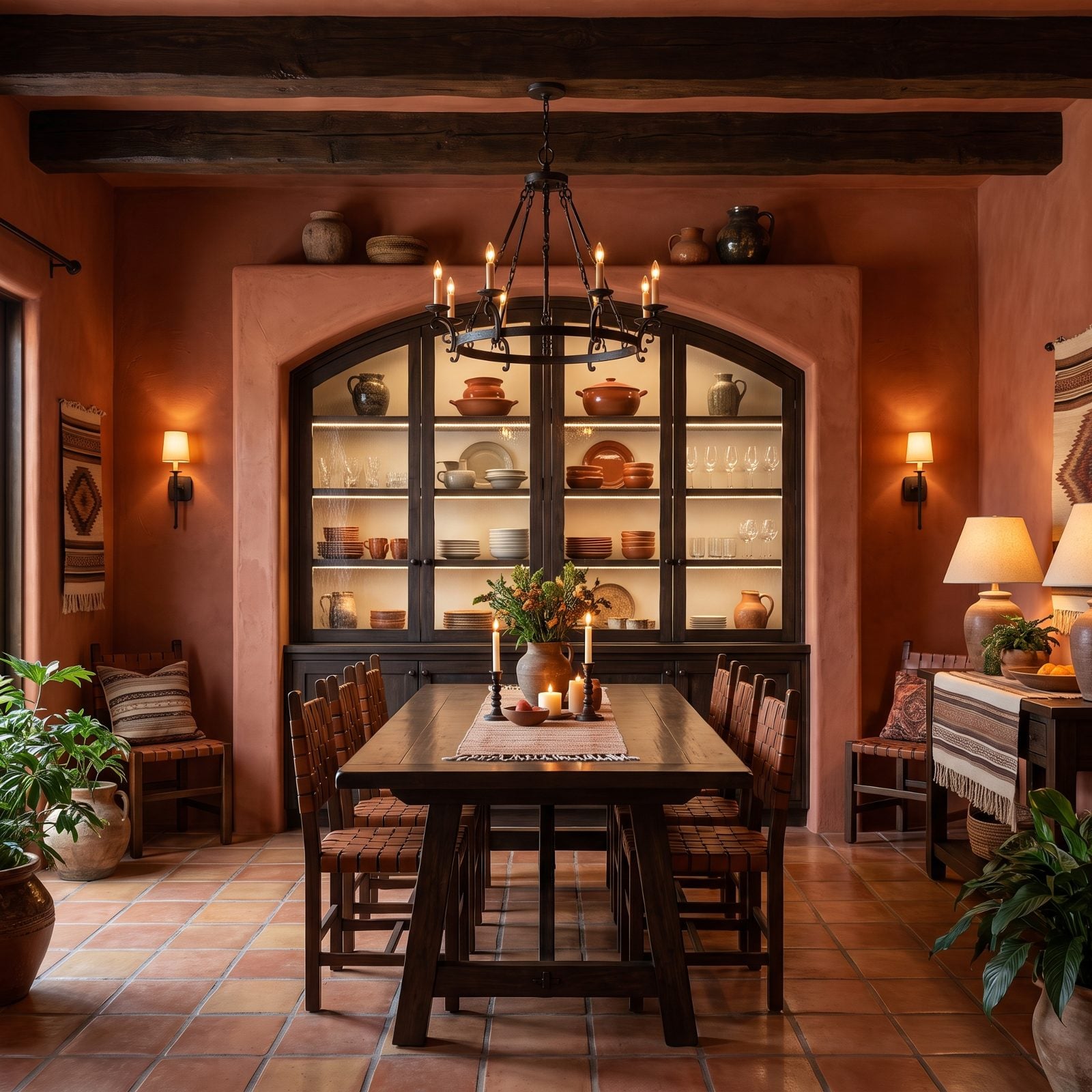 Recessed Glass-Front Dining Cabinetry Set Into the Wall