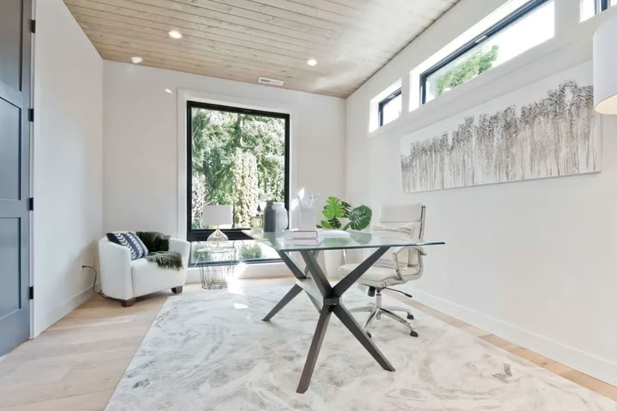Clerestory Windows and a Wood Ceiling Make This Home Office Feel Like a Treehouse
