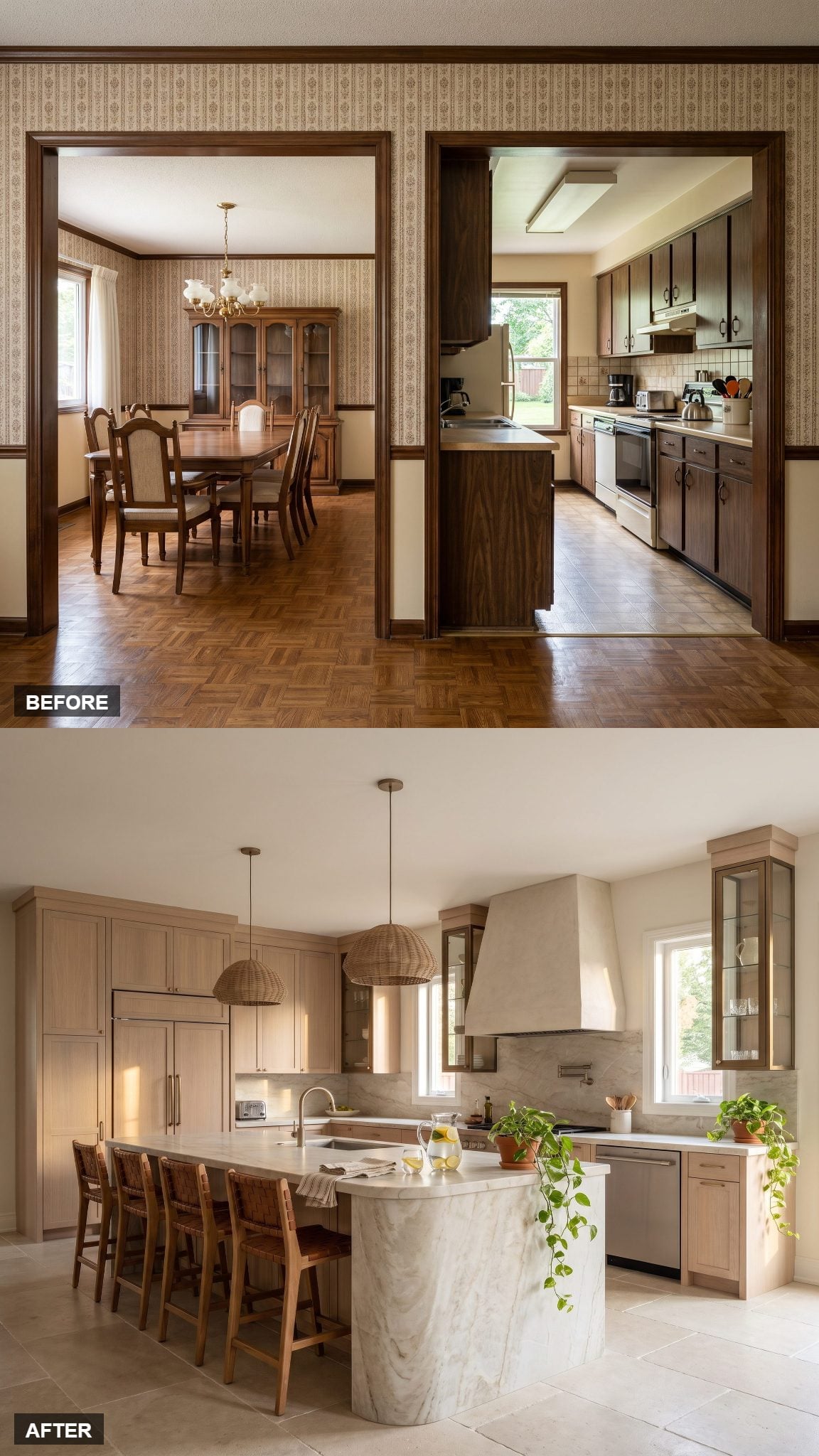 Resort-Style Kitchen in Bleached Oak and Taj Mahal Quartzite
