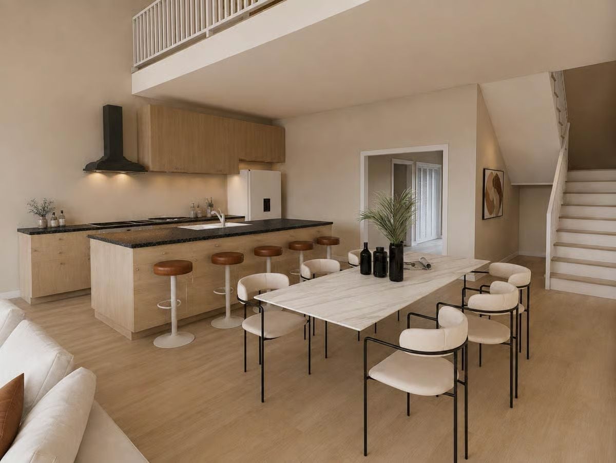 Warm Wood, Dark Stone, and a Kitchen Island That Actually Seats a Crowd