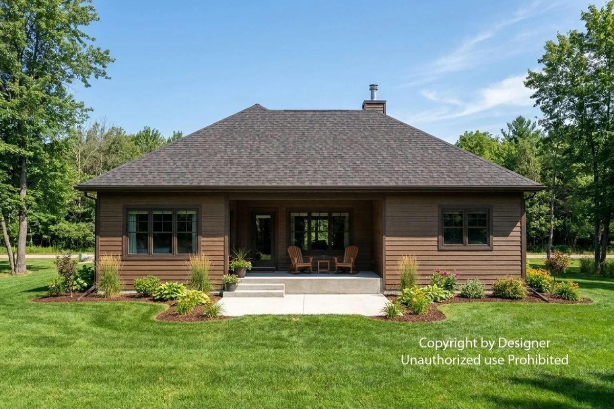 Brown Cedar Siding and a Hip Roof Built for Long Summer Evenings