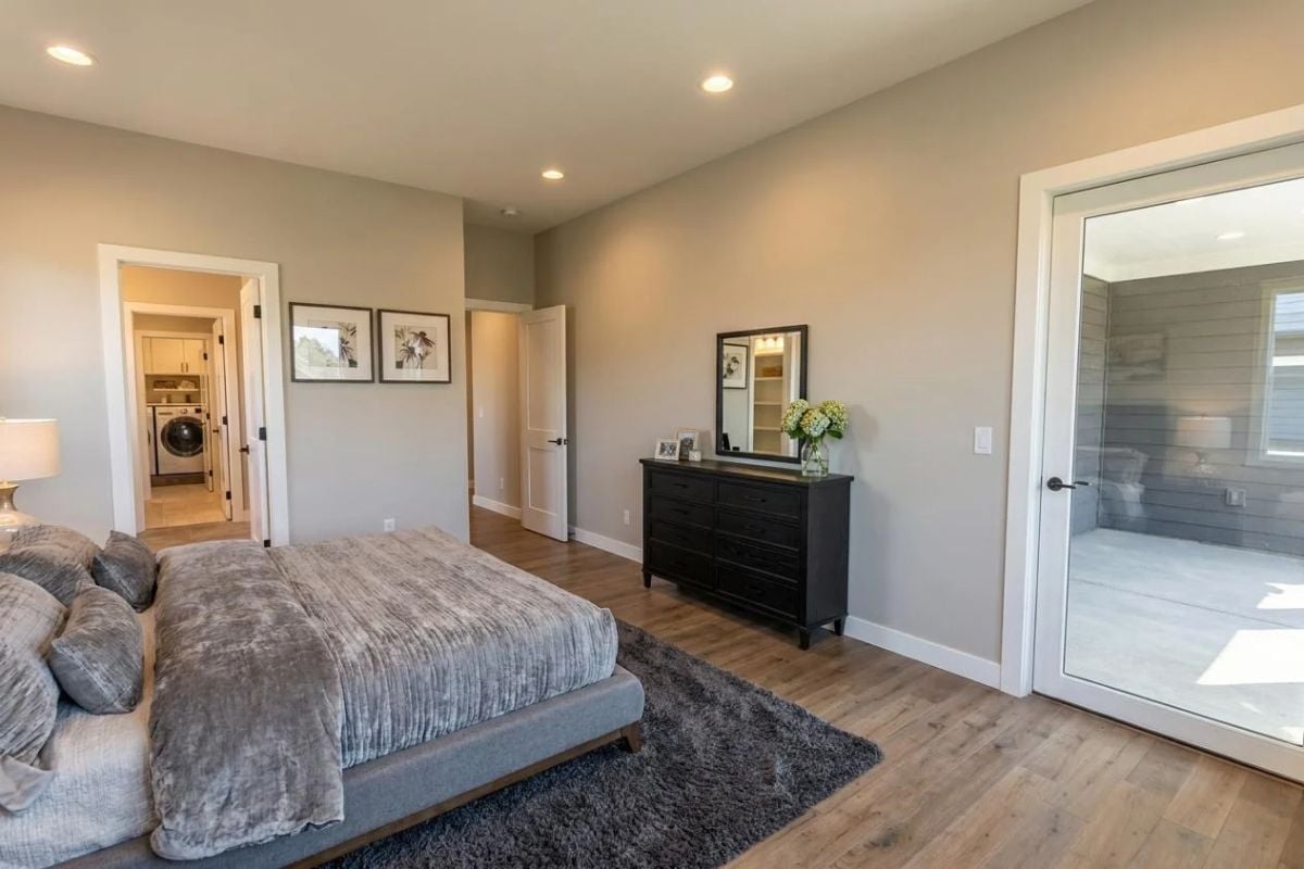 Gray Velvet Bedding and a Black Dresser That Earn Their Place