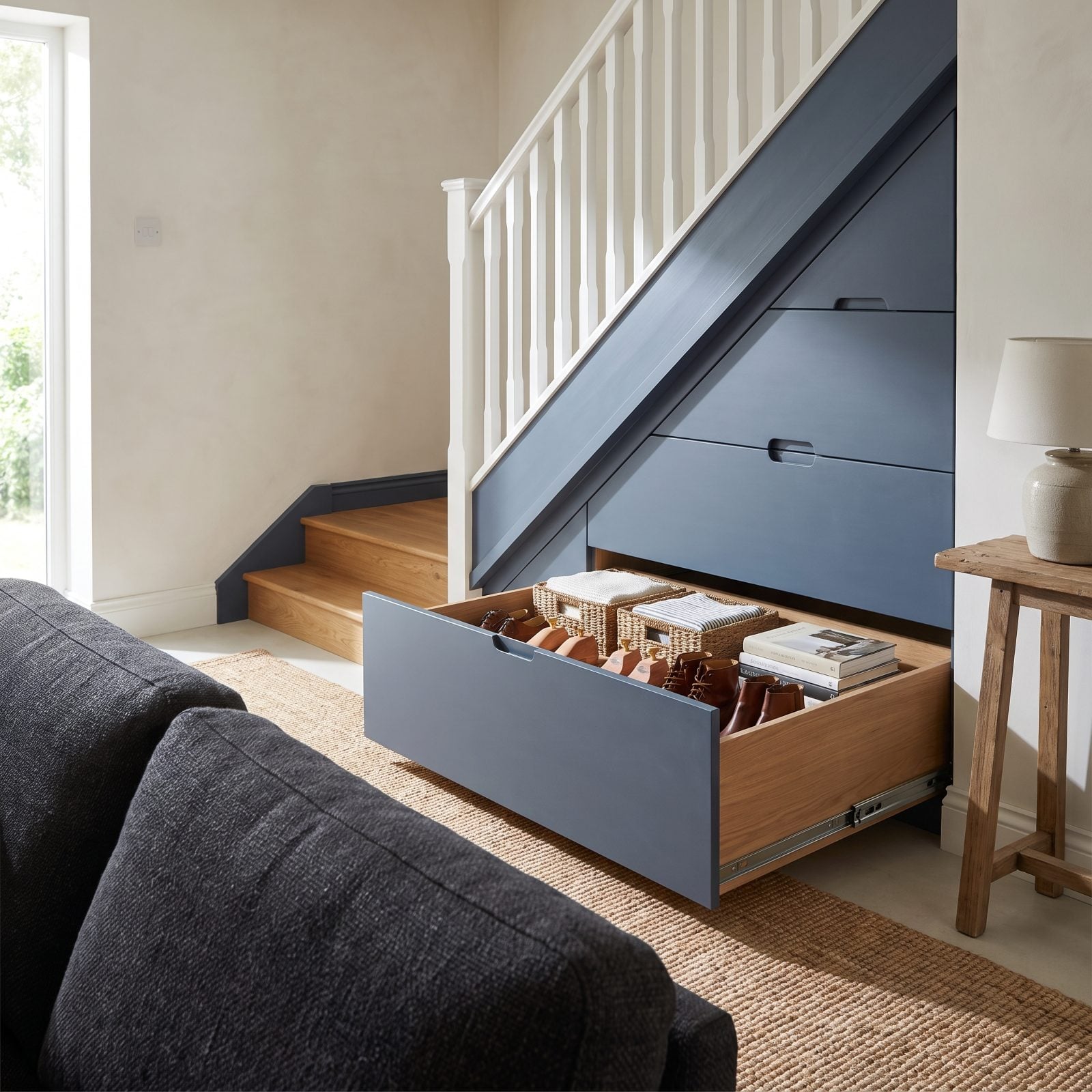 Roll-Out Drawers Under the Stairs