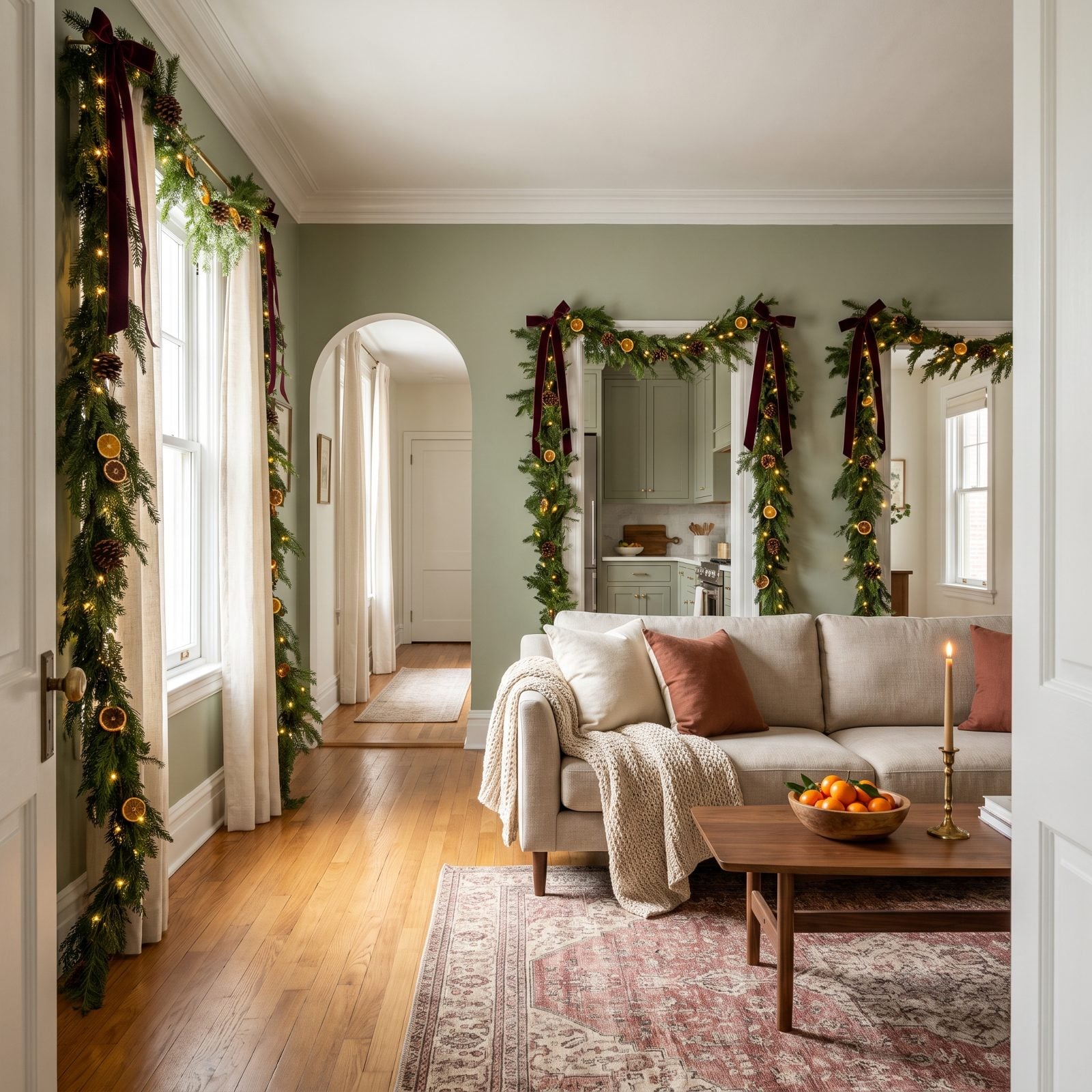 A Room Framed by Lit Garlands Over Every Doorway