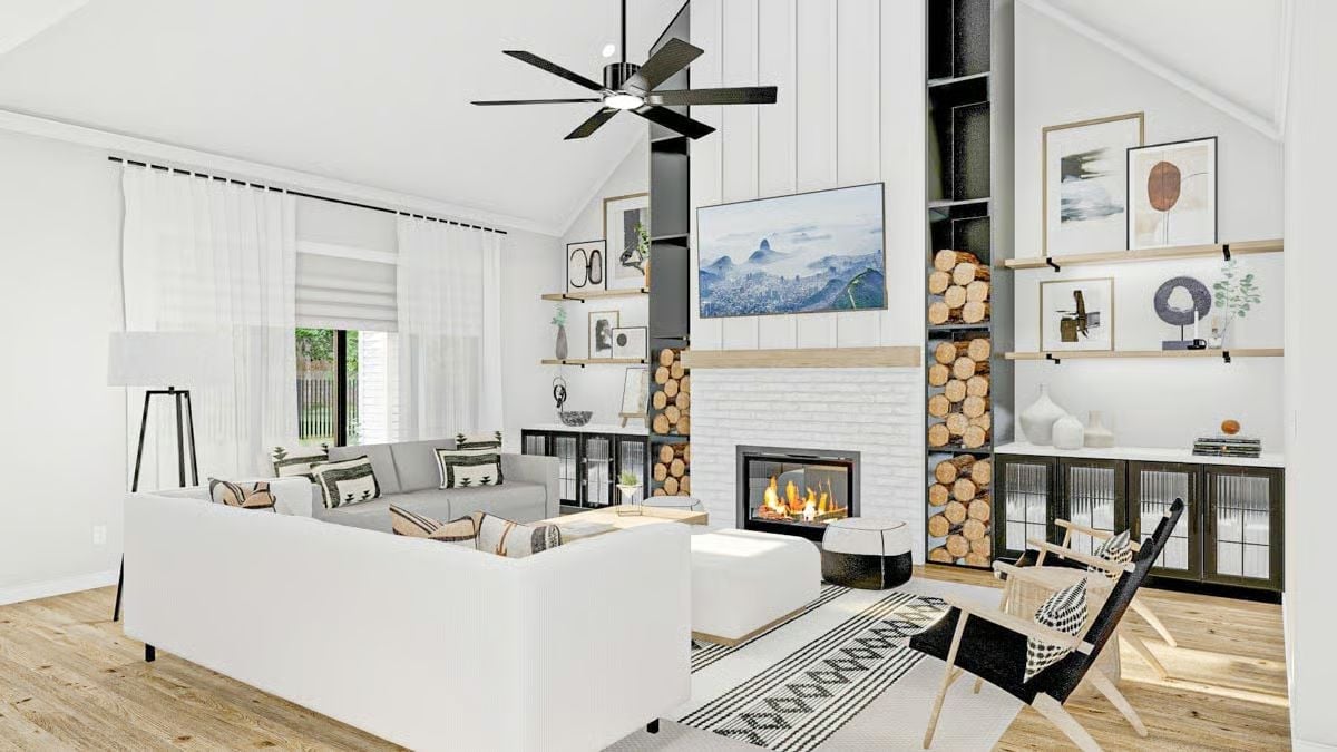 Stacked Firewood Built Into the Wall Is a Flex Move That Actually Works
